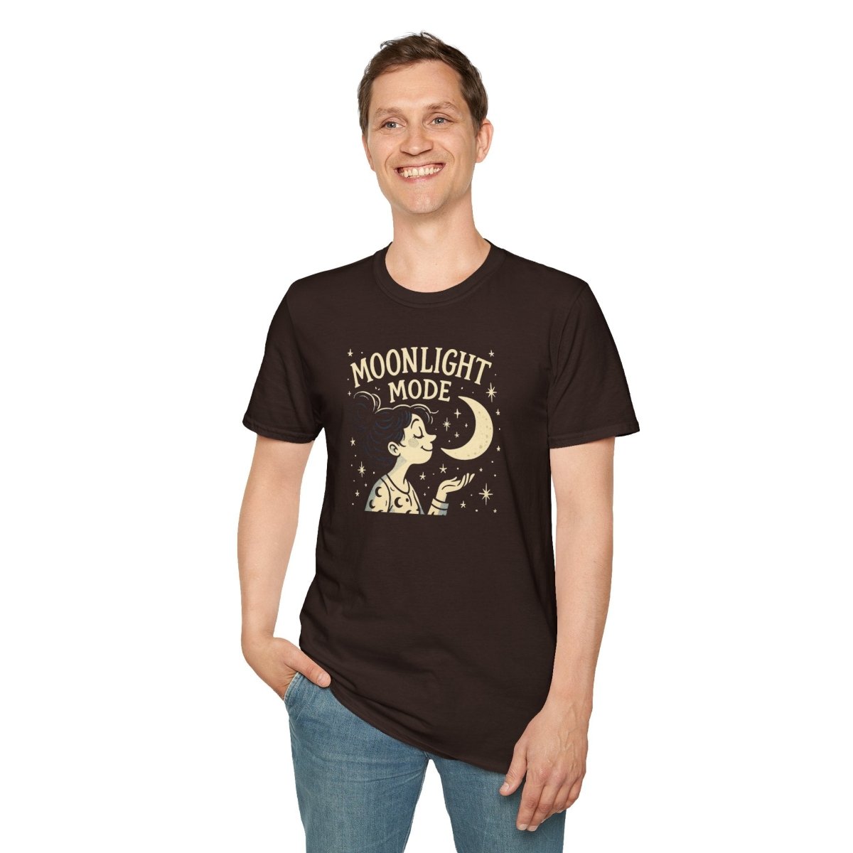 "Moonlight Mode" Unisex T-Shirt - Softstyle, Celestial Apparel, Gift for Dreamers, Astrology Lovers, Casual Wear - MINDSet Collection - AI Tee Hero