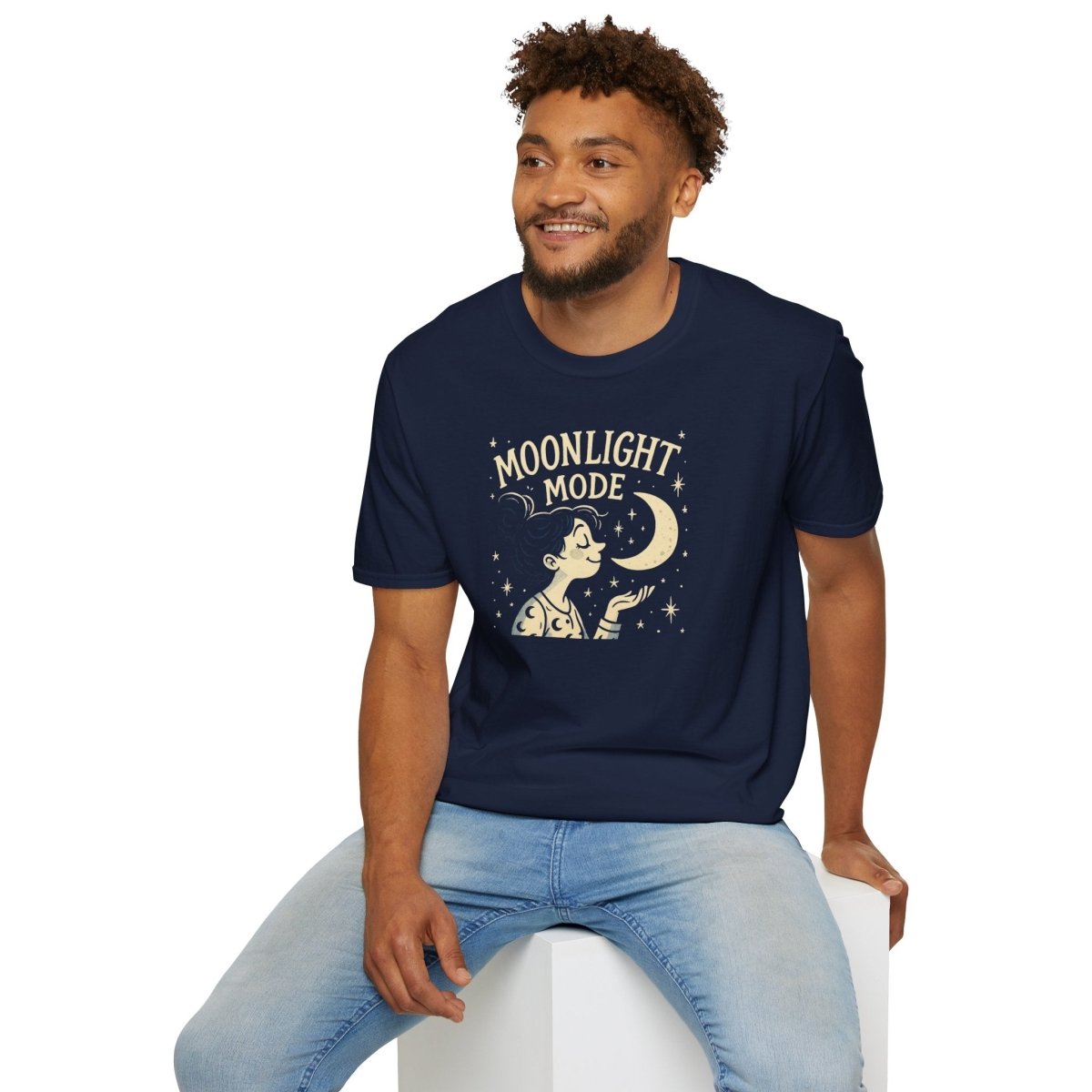 "Moonlight Mode" Unisex T-Shirt - Softstyle, Celestial Apparel, Gift for Dreamers, Astrology Lovers, Casual Wear - MINDSet Collection - AI Tee Hero