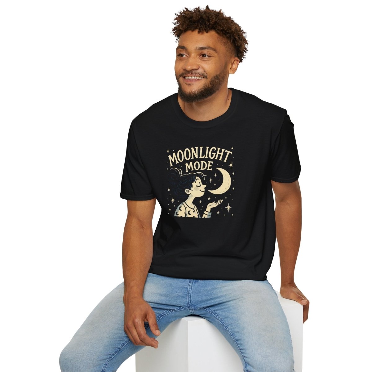 "Moonlight Mode" Unisex T-Shirt - Softstyle, Celestial Apparel, Gift for Dreamers, Astrology Lovers, Casual Wear - MINDSet Collection - AI Tee Hero
