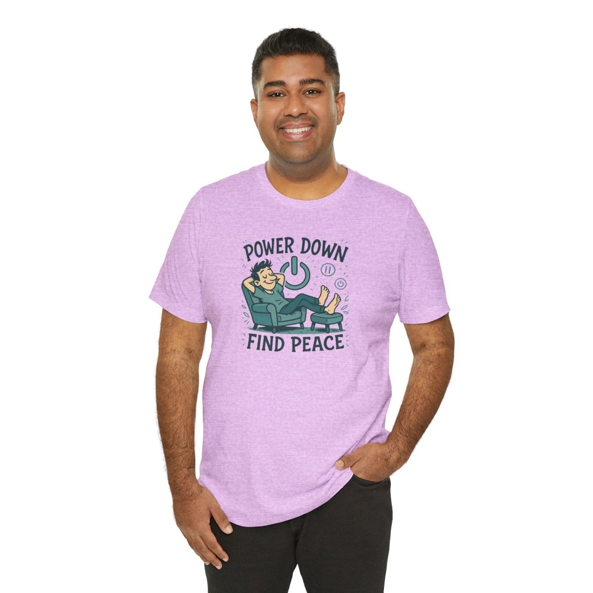 "Power Down, Find Peace" Relaxation - Themed Unisex Tee, Casual Wear, Self - Care Gift, Relaxation Shirt, Comfort Tee - MINDSet Collection - AI Tee Hero