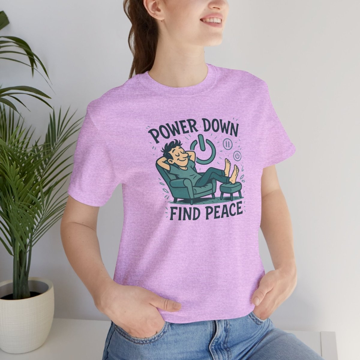 "Power Down, Find Peace" Relaxation - Themed Unisex Tee, Casual Wear, Self - Care Gift, Relaxation Shirt, Comfort Tee - MINDSet Collection - AI Tee Hero
