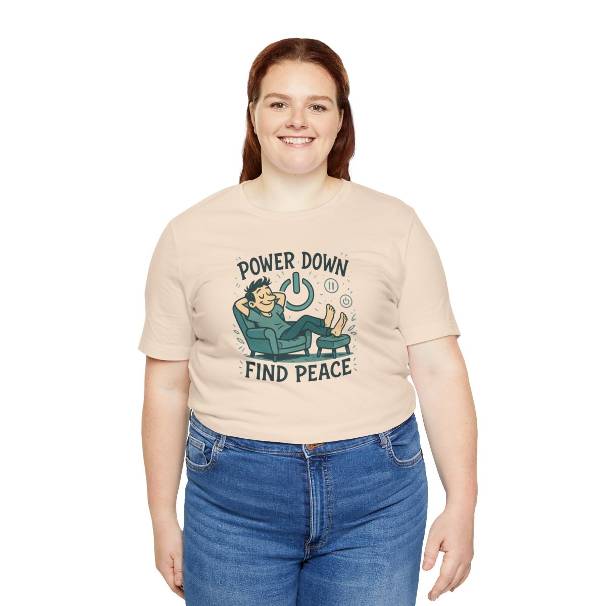 "Power Down, Find Peace" Relaxation - Themed Unisex Tee, Casual Wear, Self - Care Gift, Relaxation Shirt, Comfort Tee - MINDSet Collection - AI Tee Hero
