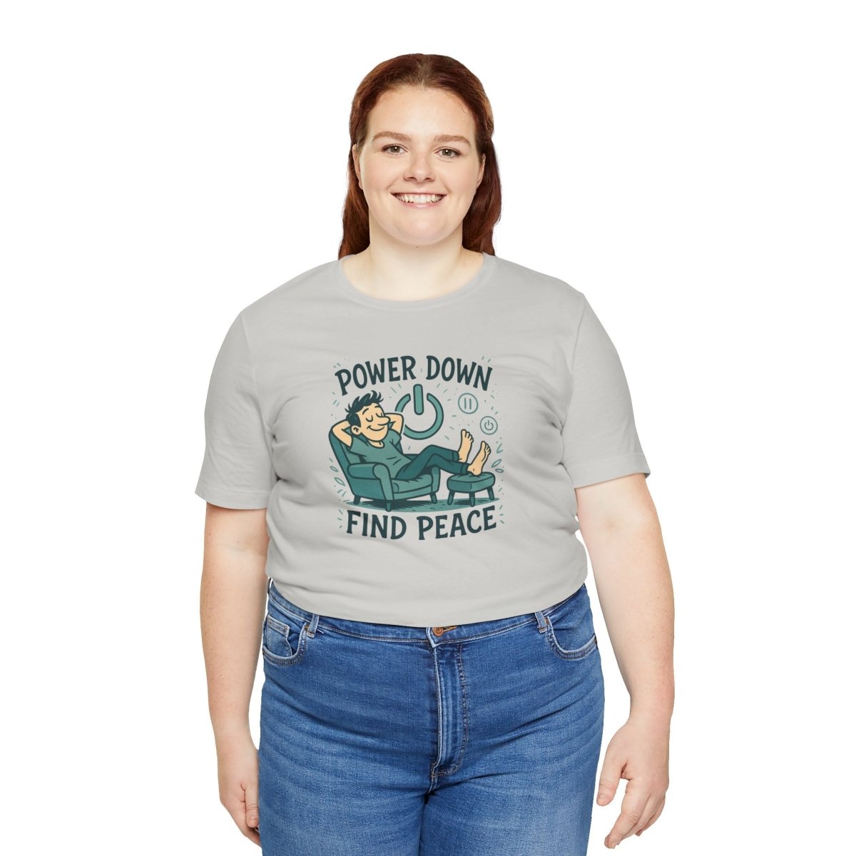 "Power Down, Find Peace" Relaxation - Themed Unisex Tee, Casual Wear, Self - Care Gift, Relaxation Shirt, Comfort Tee - MINDSet Collection - AI Tee Hero