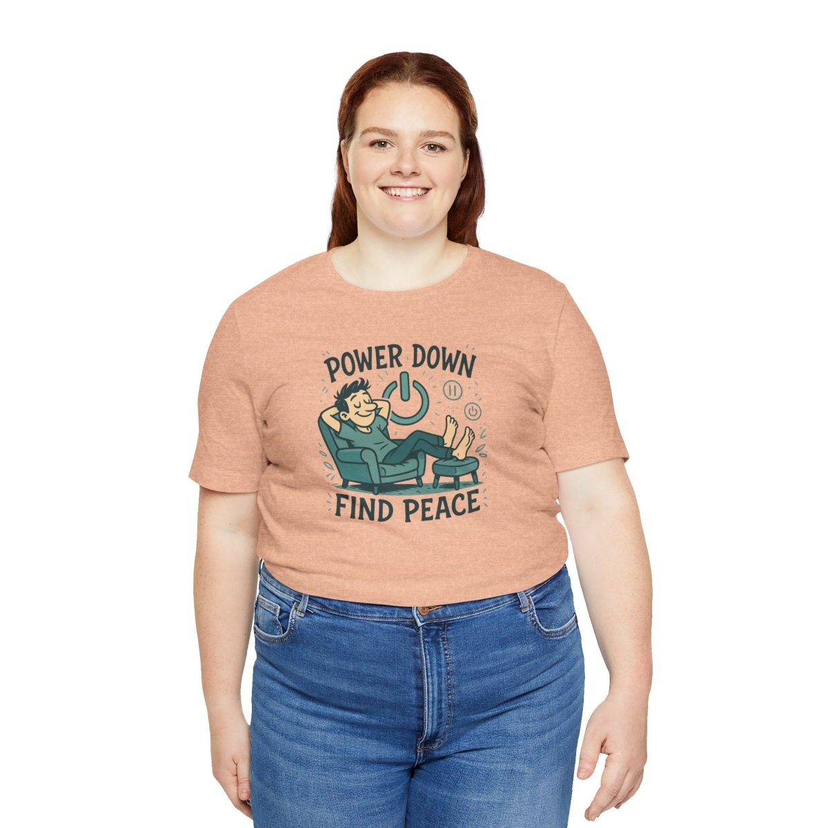 "Power Down, Find Peace" Relaxation - Themed Unisex Tee, Casual Wear, Self - Care Gift, Relaxation Shirt, Comfort Tee - MINDSet Collection - AI Tee Hero