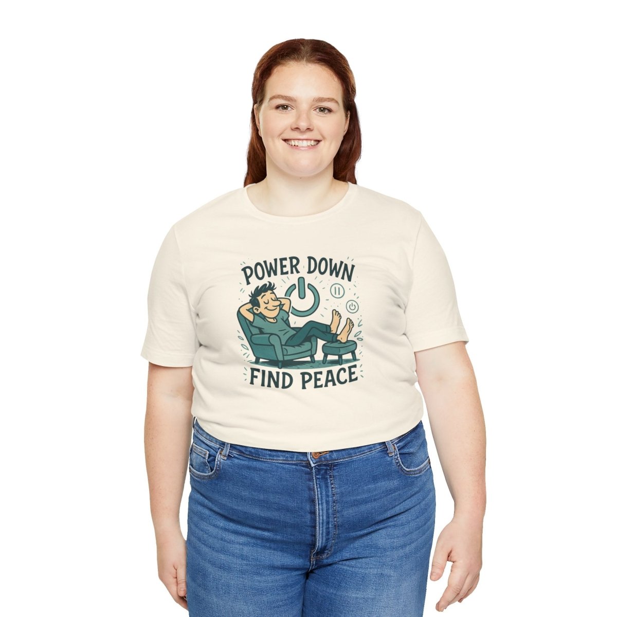 "Power Down, Find Peace" Relaxation - Themed Unisex Tee, Casual Wear, Self - Care Gift, Relaxation Shirt, Comfort Tee - MINDSet Collection - AI Tee Hero