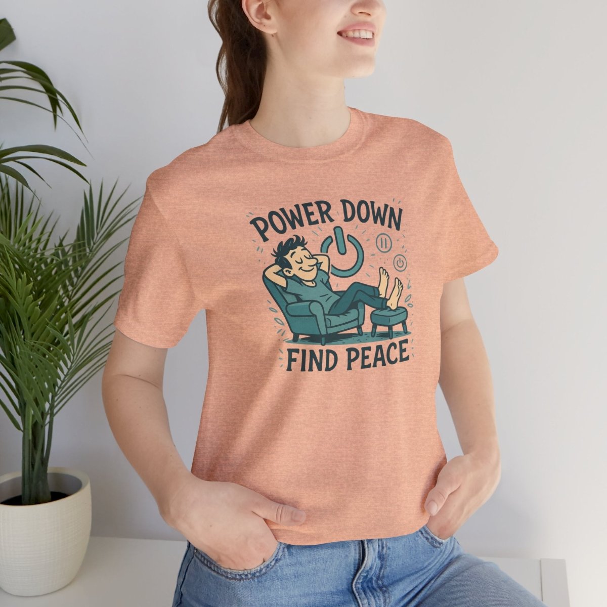"Power Down, Find Peace" Relaxation - Themed Unisex Tee, Casual Wear, Self - Care Gift, Relaxation Shirt, Comfort Tee - MINDSet Collection - AI Tee Hero