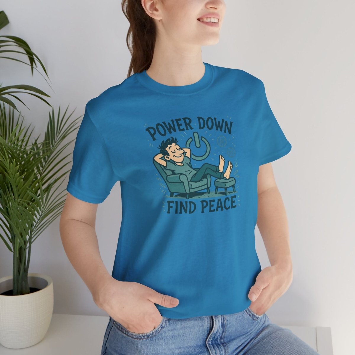 "Power Down, Find Peace" Relaxation - Themed Unisex Tee, Casual Wear, Self - Care Gift, Relaxation Shirt, Comfort Tee - MINDSet Collection - AI Tee Hero