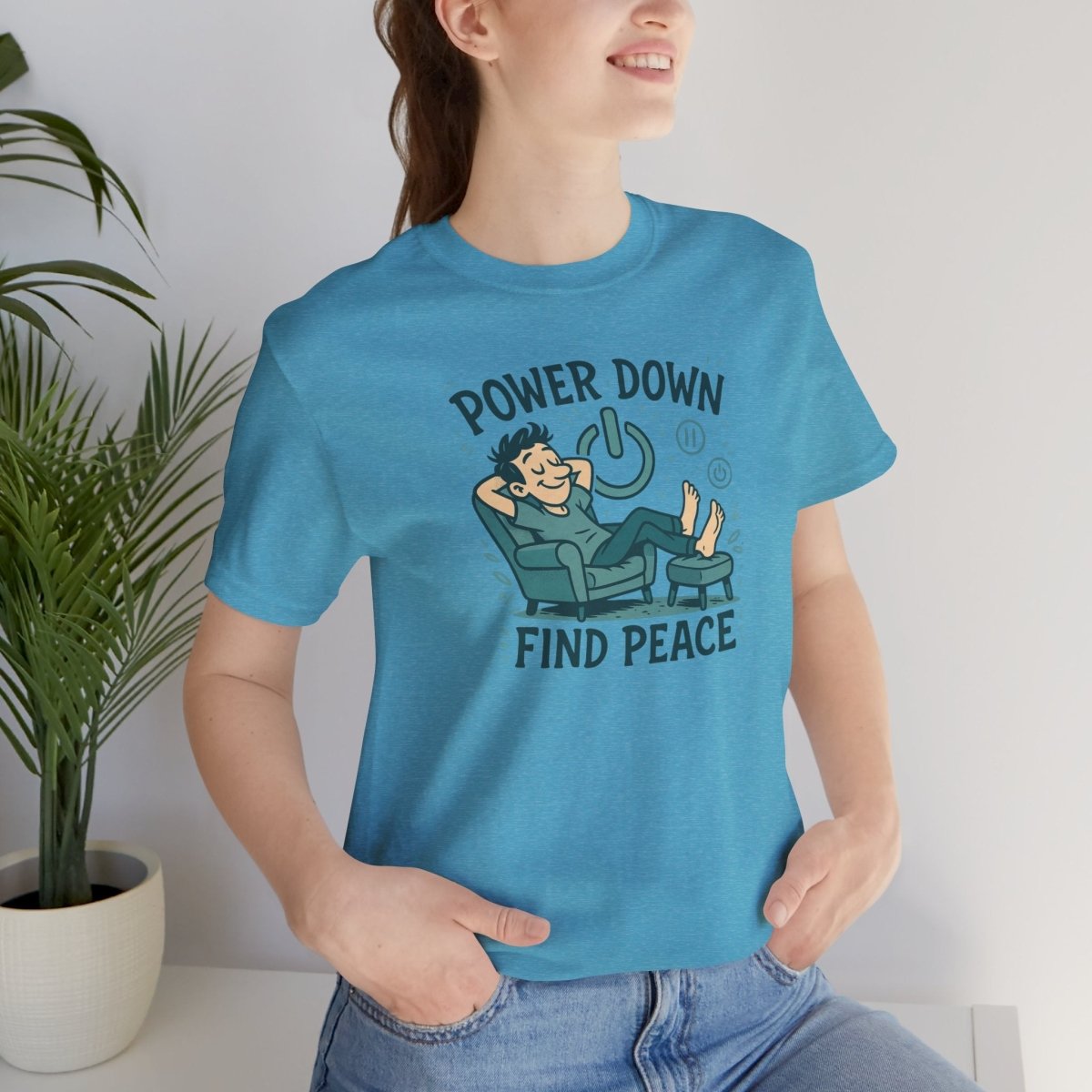 "Power Down, Find Peace" Relaxation - Themed Unisex Tee, Casual Wear, Self - Care Gift, Relaxation Shirt, Comfort Tee - MINDSet Collection - AI Tee Hero