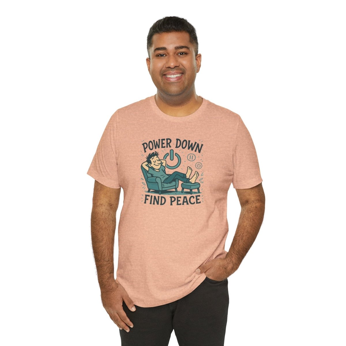 "Power Down, Find Peace" Relaxation - Themed Unisex Tee, Casual Wear, Self - Care Gift, Relaxation Shirt, Comfort Tee - MINDSet Collection - AI Tee Hero