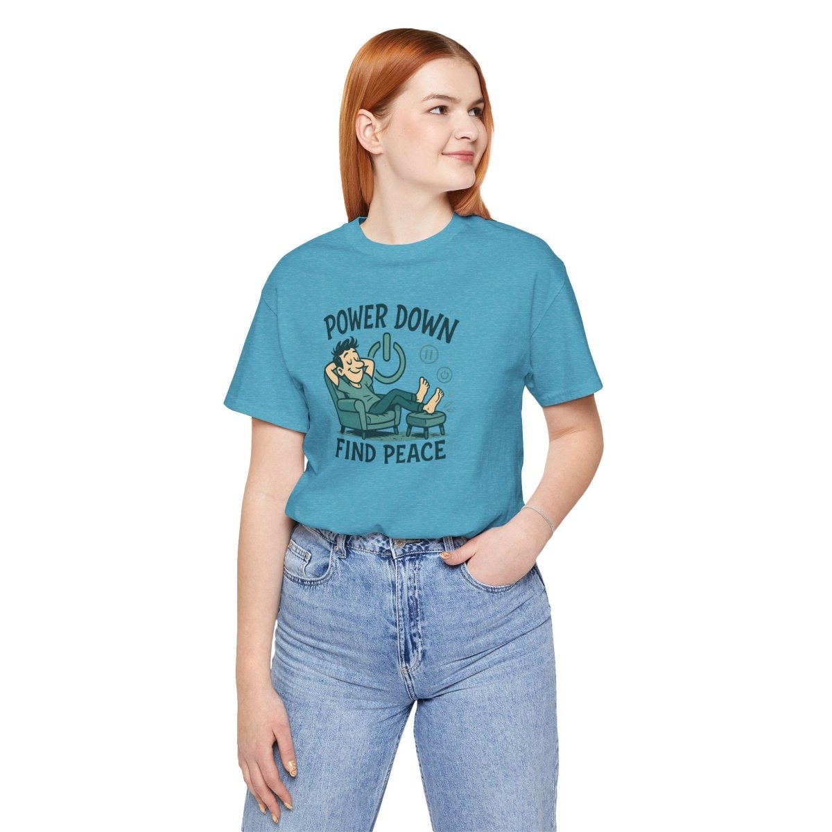 "Power Down, Find Peace" Relaxation - Themed Unisex Tee, Casual Wear, Self - Care Gift, Relaxation Shirt, Comfort Tee - MINDSet Collection - AI Tee Hero