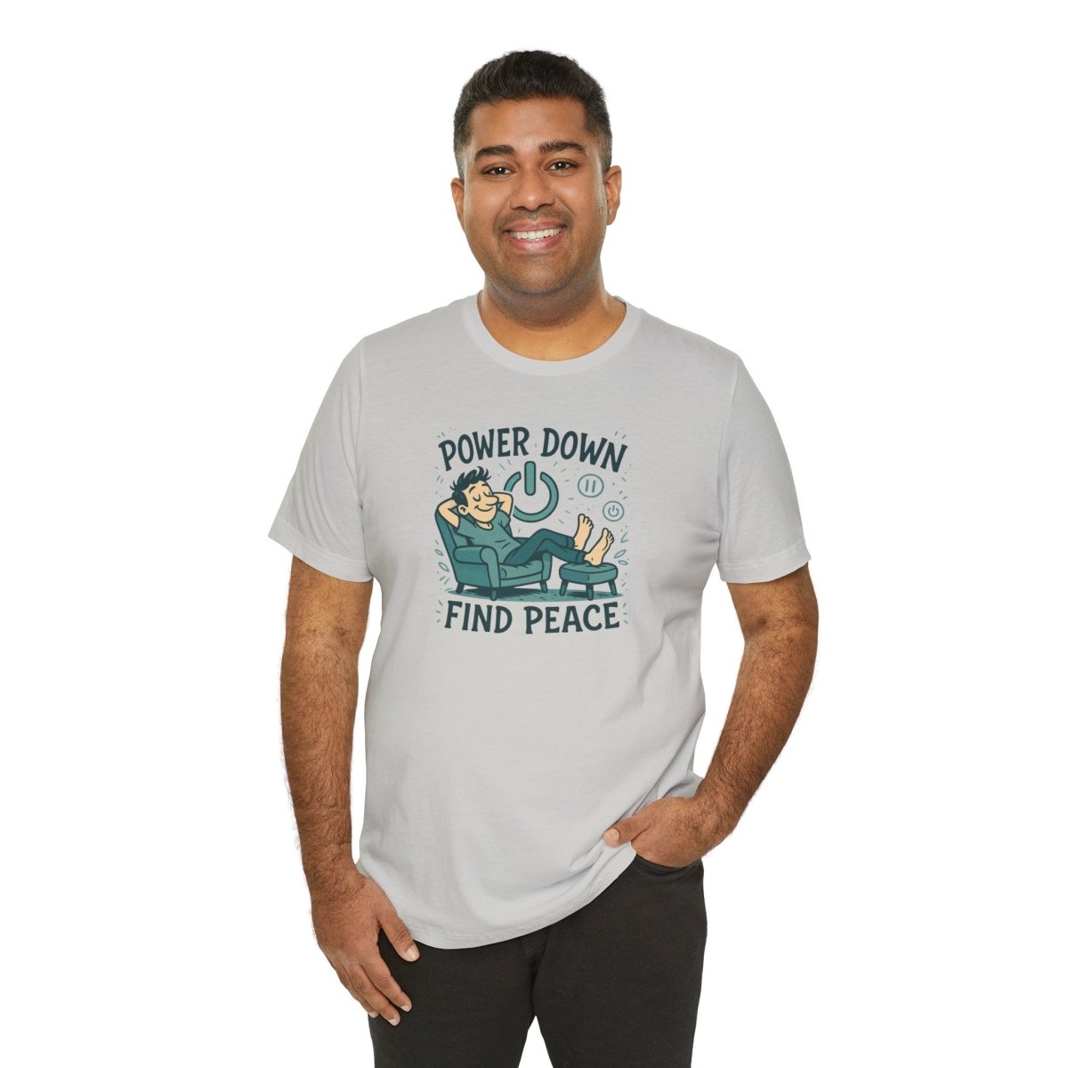 "Power Down, Find Peace" Relaxation - Themed Unisex Tee, Casual Wear, Self - Care Gift, Relaxation Shirt, Comfort Tee - MINDSet Collection - AI Tee Hero