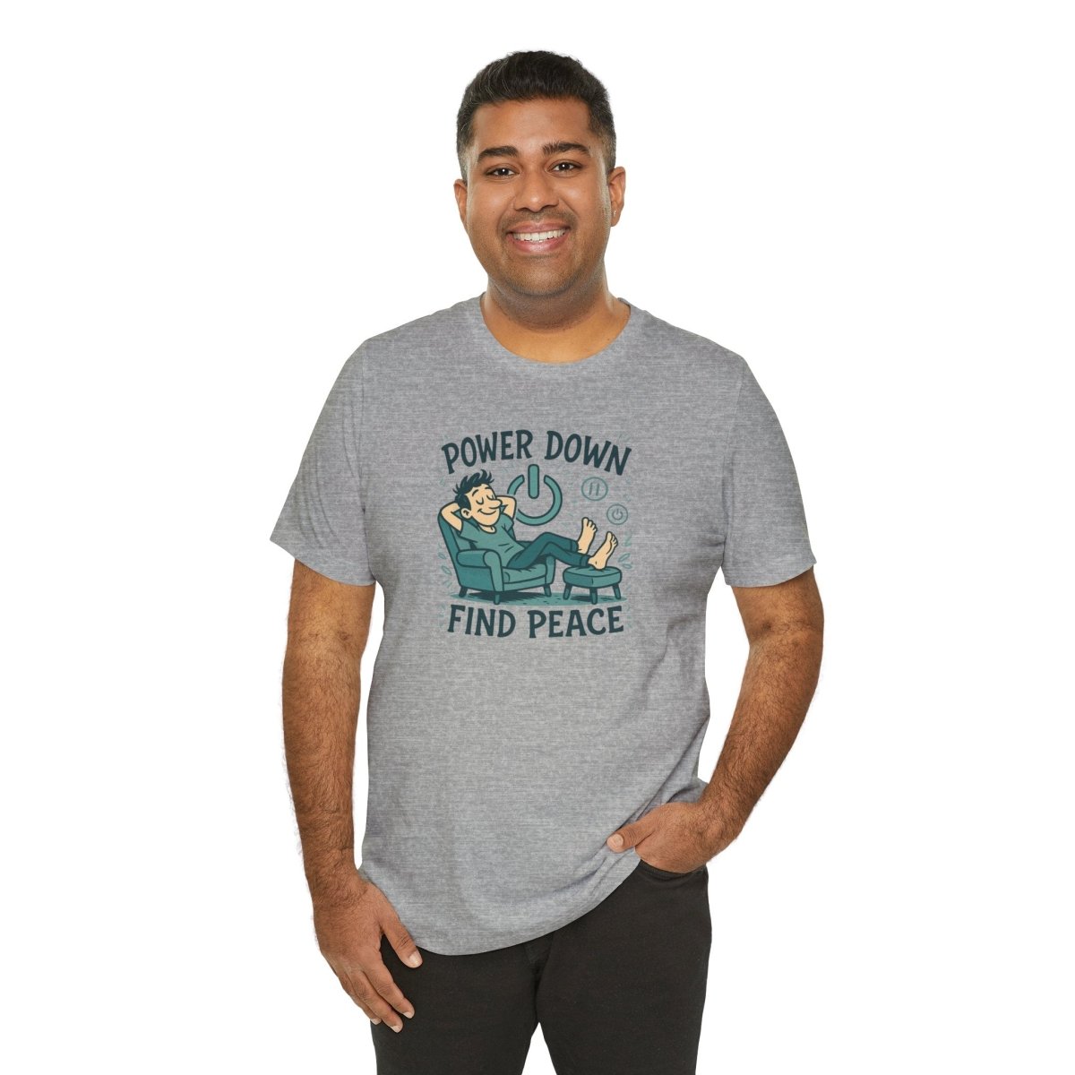 "Power Down, Find Peace" Relaxation - Themed Unisex Tee, Casual Wear, Self - Care Gift, Relaxation Shirt, Comfort Tee - MINDSet Collection - AI Tee Hero
