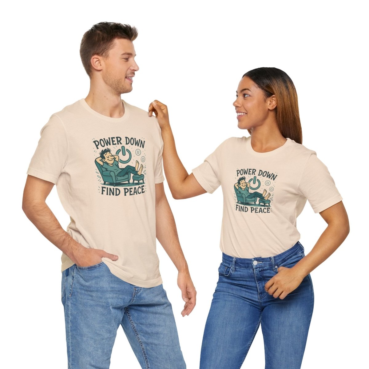 "Power Down, Find Peace" Relaxation - Themed Unisex Tee, Casual Wear, Self - Care Gift, Relaxation Shirt, Comfort Tee - MINDSet Collection - AI Tee Hero