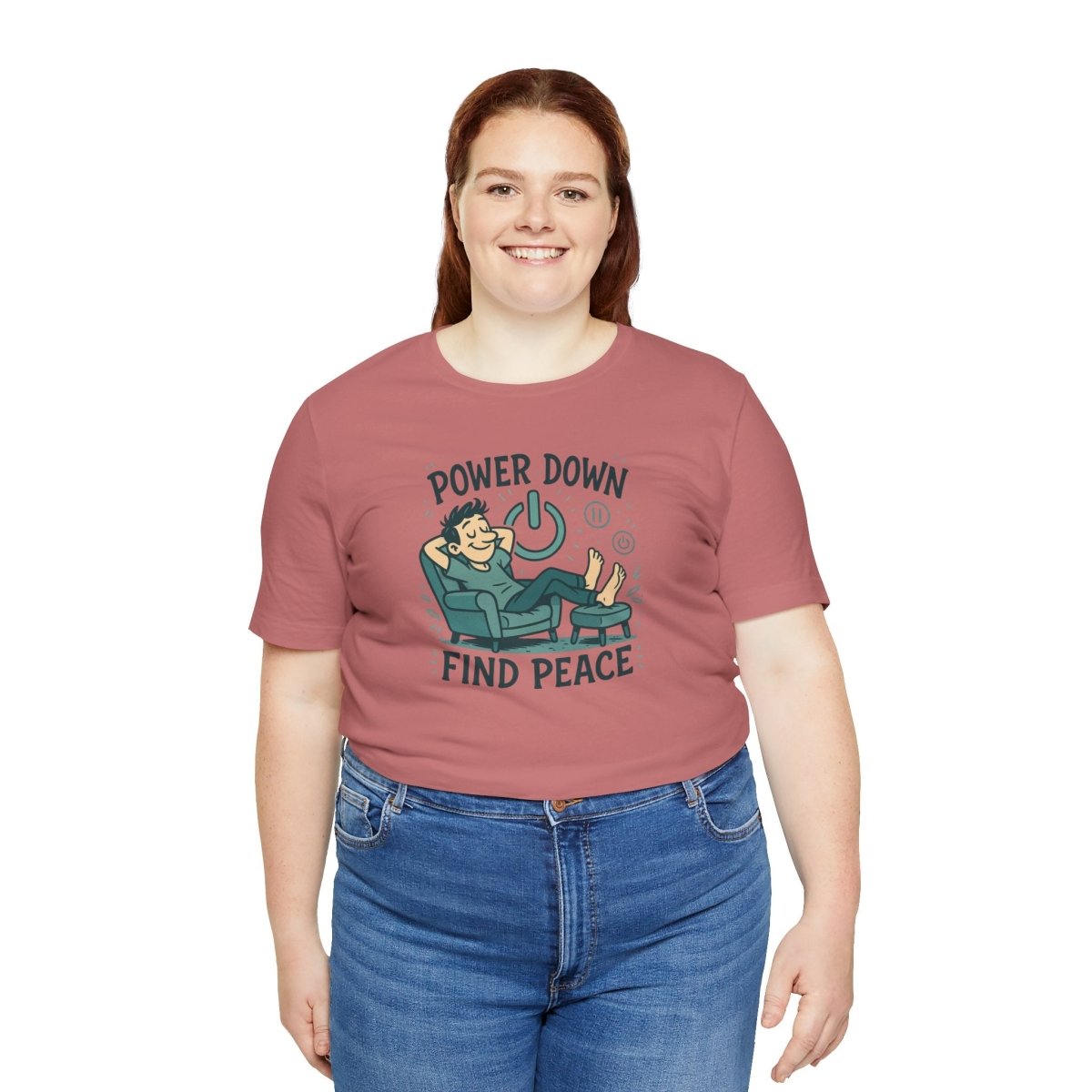 "Power Down, Find Peace" Relaxation - Themed Unisex Tee, Casual Wear, Self - Care Gift, Relaxation Shirt, Comfort Tee - MINDSet Collection - AI Tee Hero