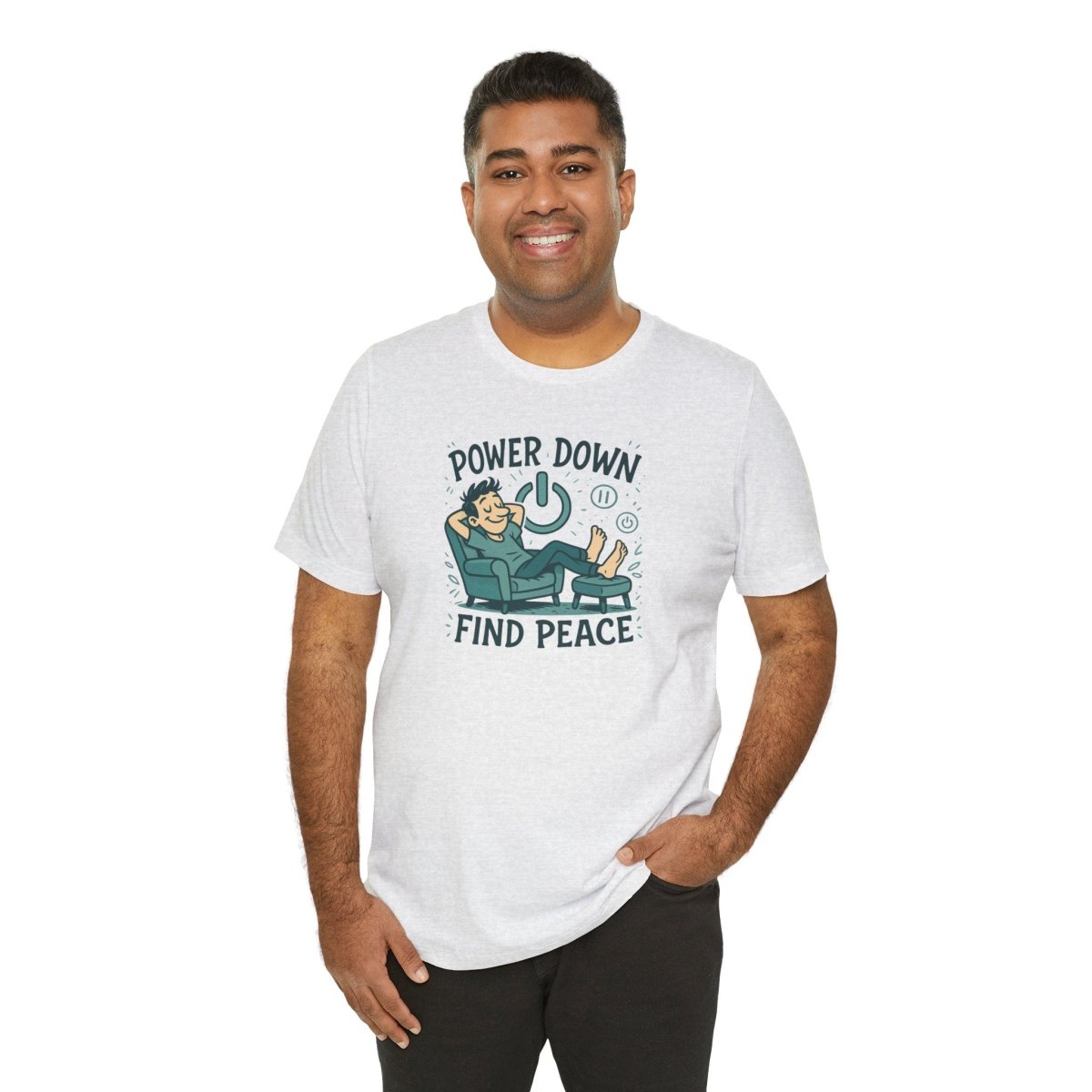 "Power Down, Find Peace" Relaxation - Themed Unisex Tee, Casual Wear, Self - Care Gift, Relaxation Shirt, Comfort Tee - MINDSet Collection - AI Tee Hero