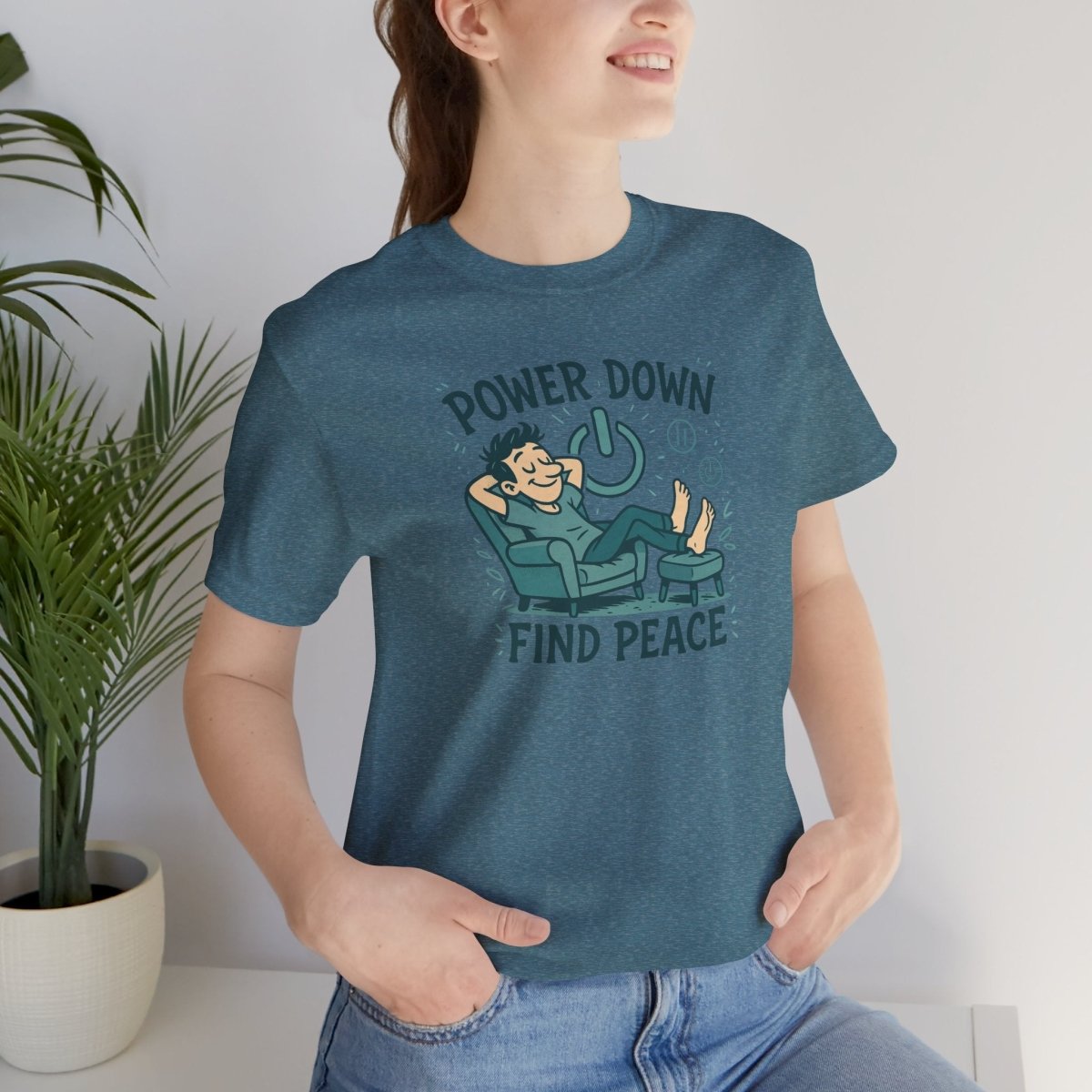 "Power Down, Find Peace" Relaxation - Themed Unisex Tee, Casual Wear, Self - Care Gift, Relaxation Shirt, Comfort Tee - MINDSet Collection - AI Tee Hero
