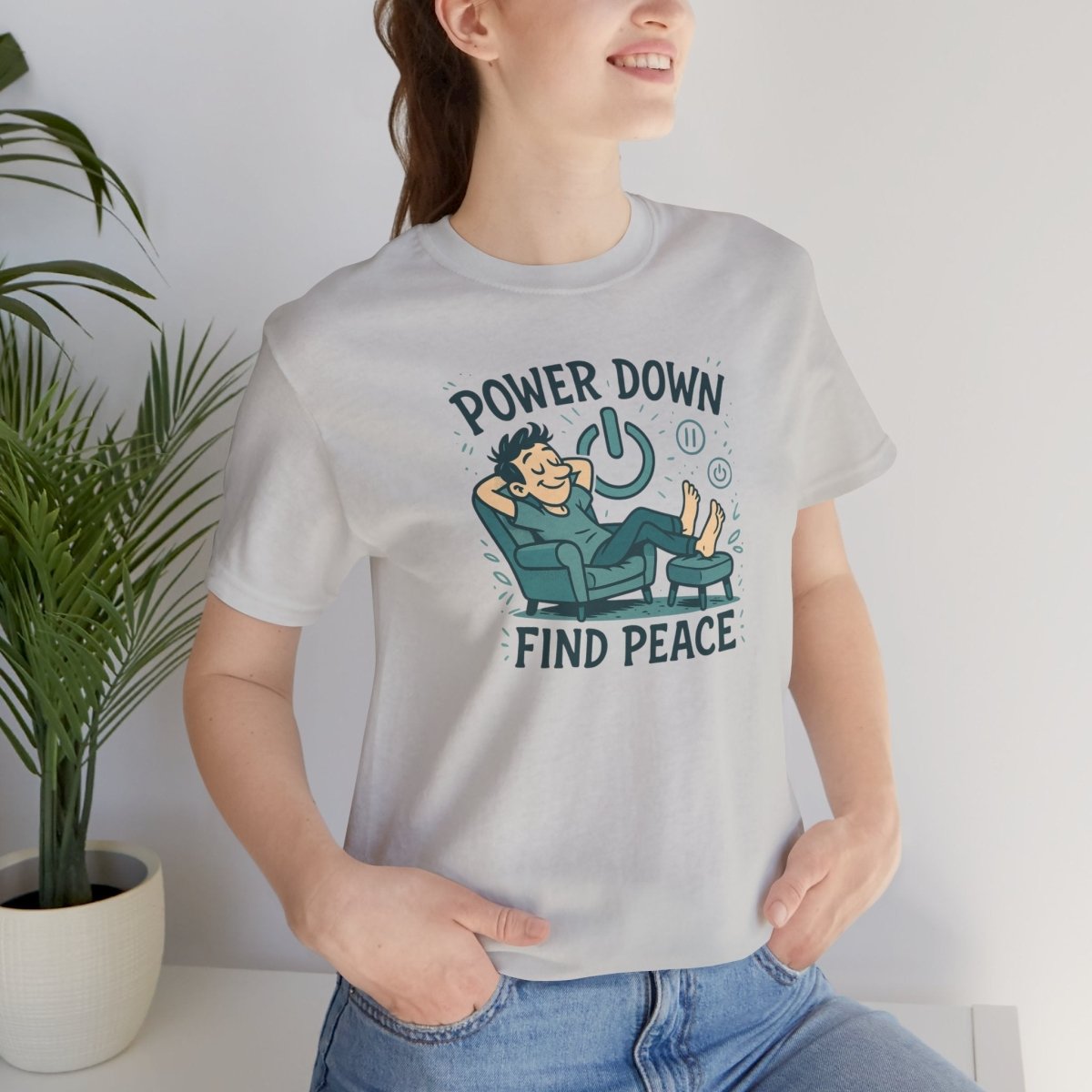 "Power Down, Find Peace" Relaxation - Themed Unisex Tee, Casual Wear, Self - Care Gift, Relaxation Shirt, Comfort Tee - MINDSet Collection - AI Tee Hero