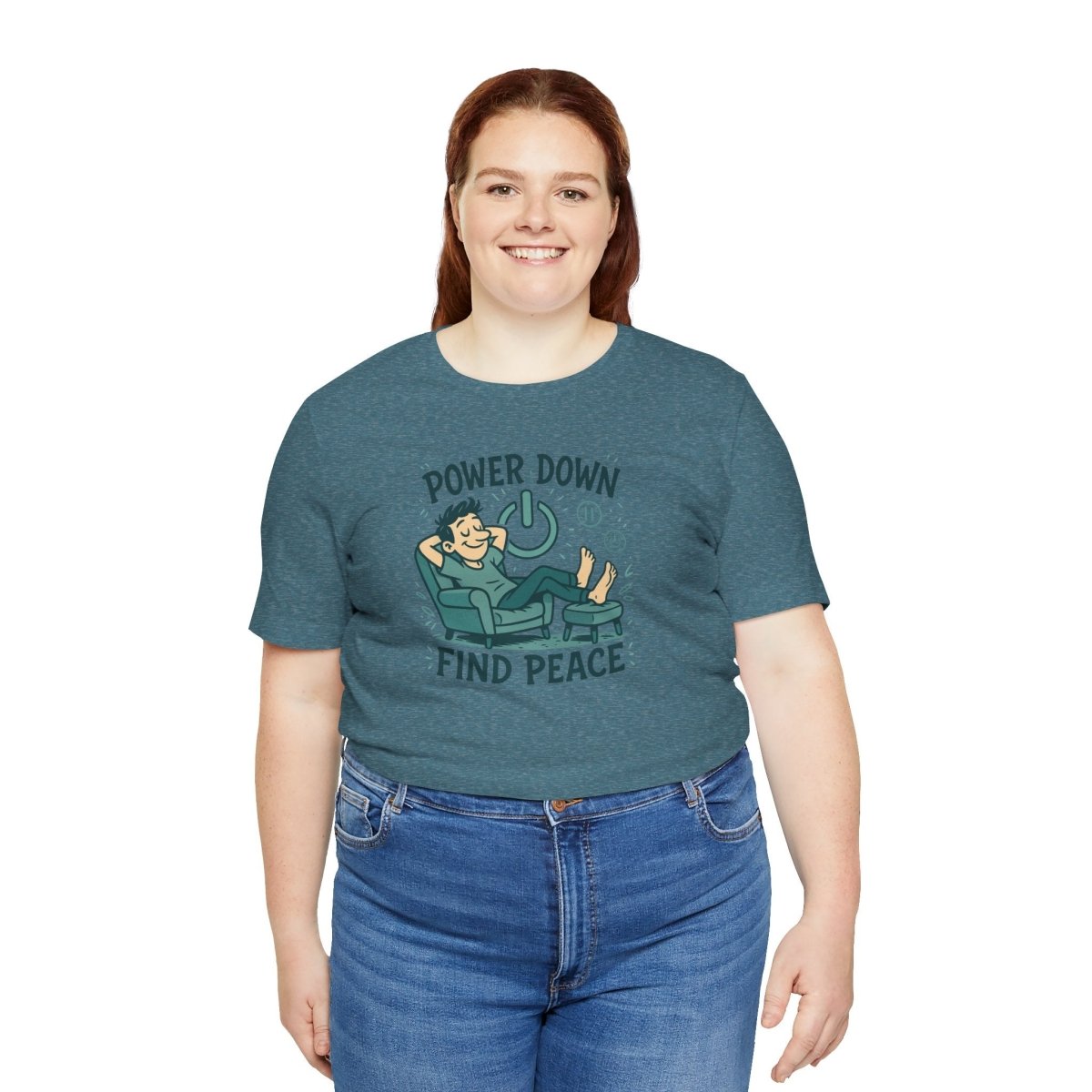 "Power Down, Find Peace" Relaxation - Themed Unisex Tee, Casual Wear, Self - Care Gift, Relaxation Shirt, Comfort Tee - MINDSet Collection - AI Tee Hero