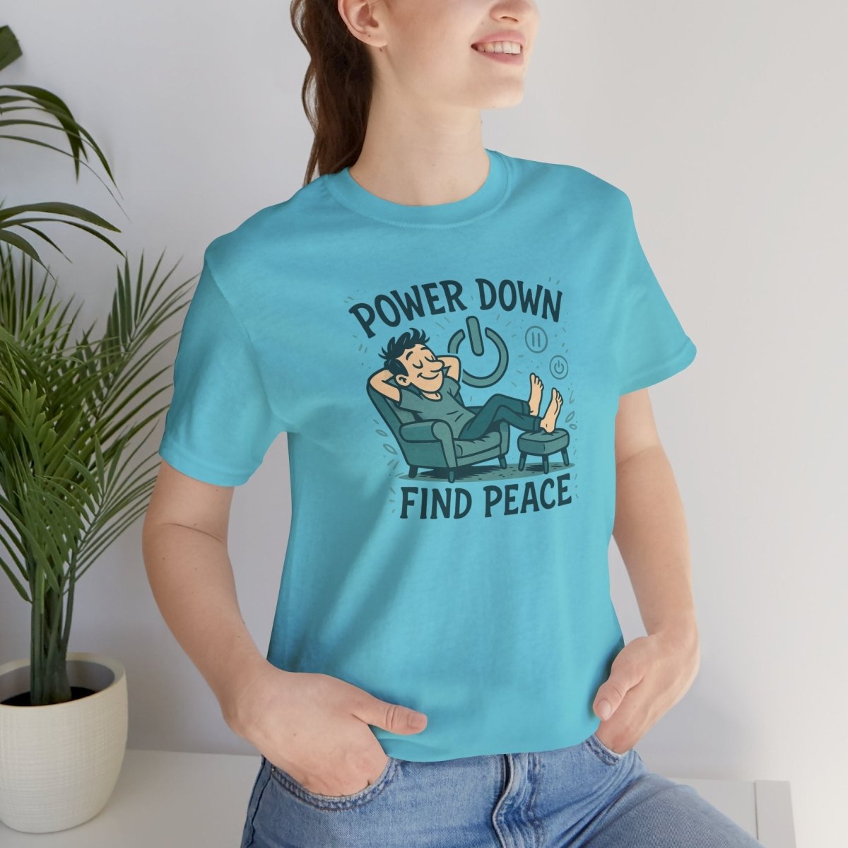 "Power Down, Find Peace" Relaxation - Themed Unisex Tee, Casual Wear, Self - Care Gift, Relaxation Shirt, Comfort Tee - MINDSet Collection - AI Tee Hero