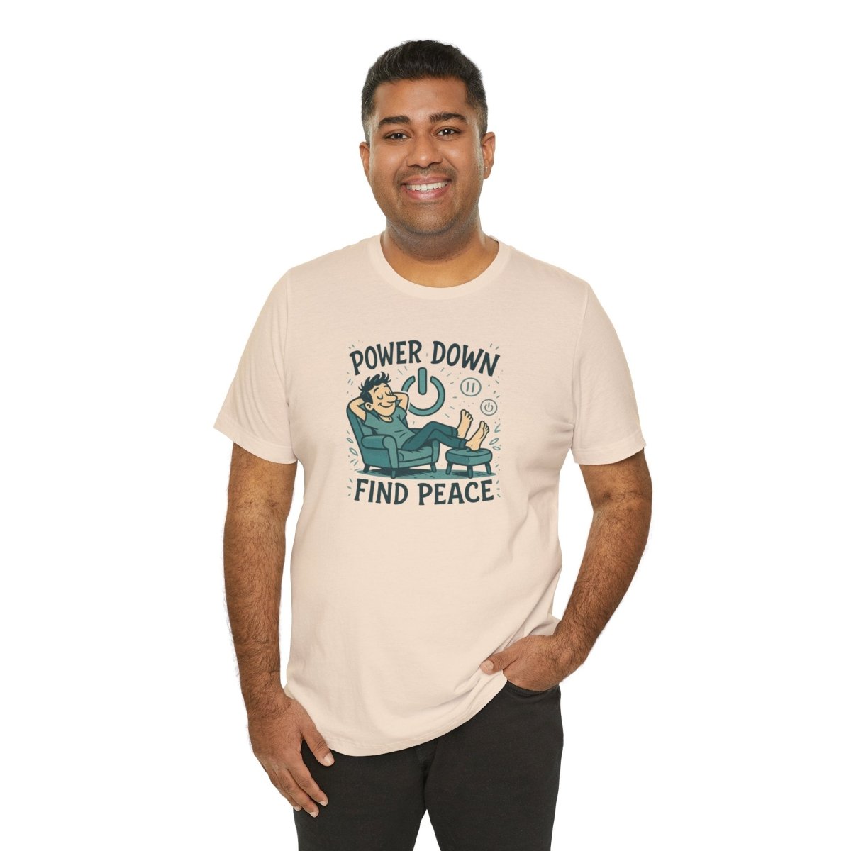 "Power Down, Find Peace" Relaxation - Themed Unisex Tee, Casual Wear, Self - Care Gift, Relaxation Shirt, Comfort Tee - MINDSet Collection - AI Tee Hero
