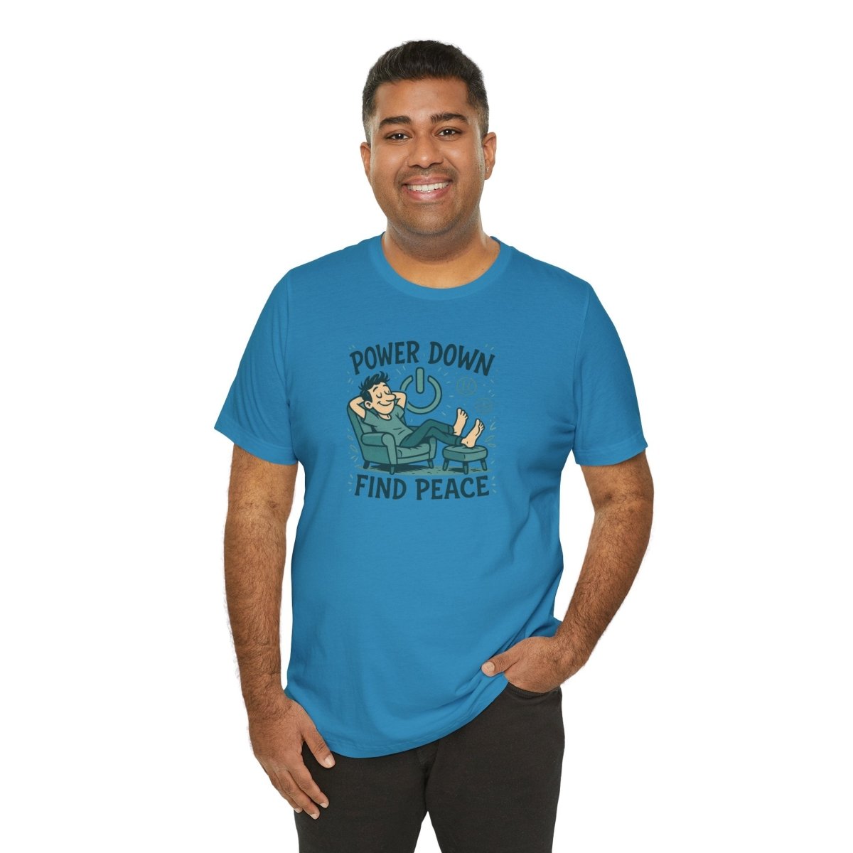 "Power Down, Find Peace" Relaxation - Themed Unisex Tee, Casual Wear, Self - Care Gift, Relaxation Shirt, Comfort Tee - MINDSet Collection - AI Tee Hero