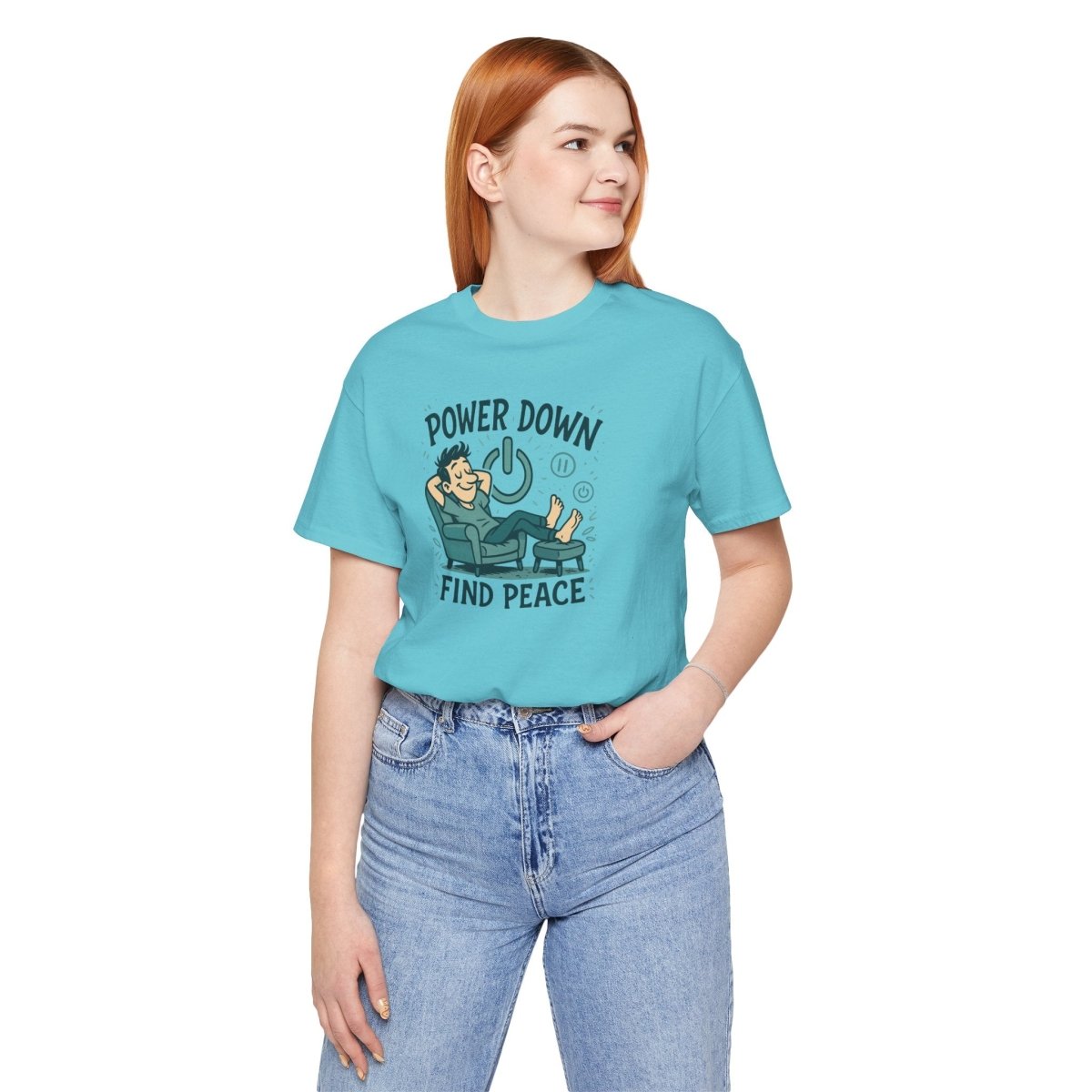 "Power Down, Find Peace" Relaxation - Themed Unisex Tee, Casual Wear, Self - Care Gift, Relaxation Shirt, Comfort Tee - MINDSet Collection - AI Tee Hero