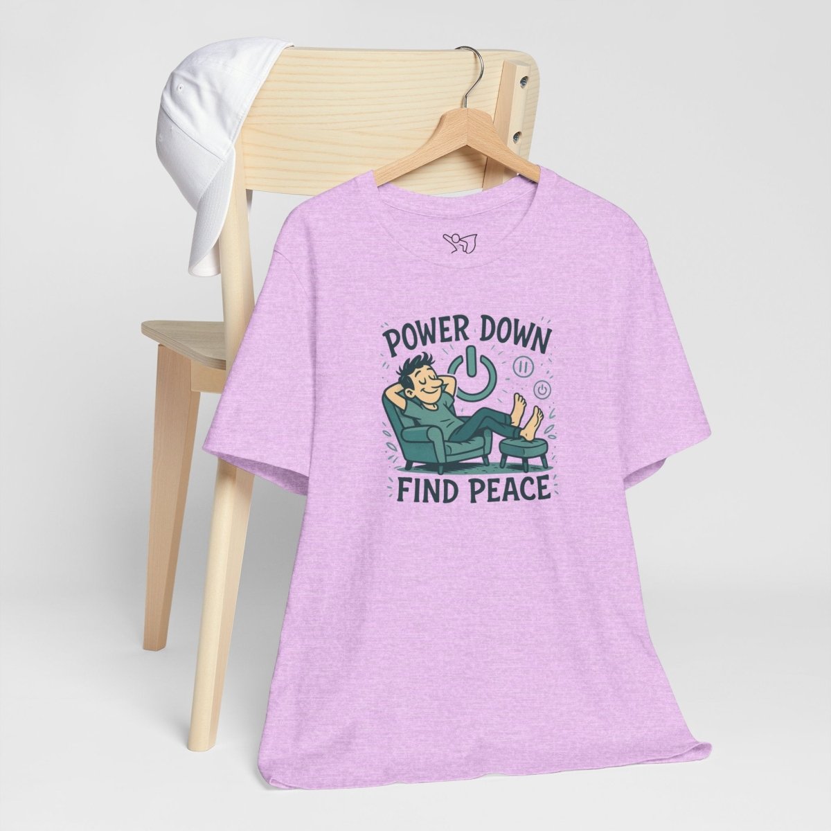 "Power Down, Find Peace" Relaxation - Themed Unisex Tee, Casual Wear, Self - Care Gift, Relaxation Shirt, Comfort Tee - MINDSet Collection - AI Tee Hero