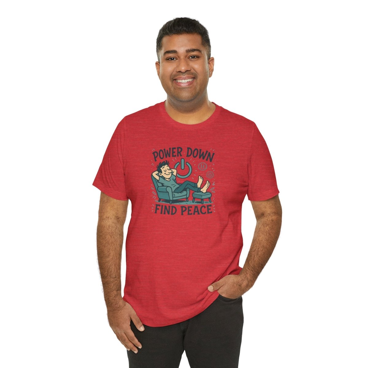 "Power Down, Find Peace" Relaxation - Themed Unisex Tee, Casual Wear, Self - Care Gift, Relaxation Shirt, Comfort Tee - MINDSet Collection - AI Tee Hero
