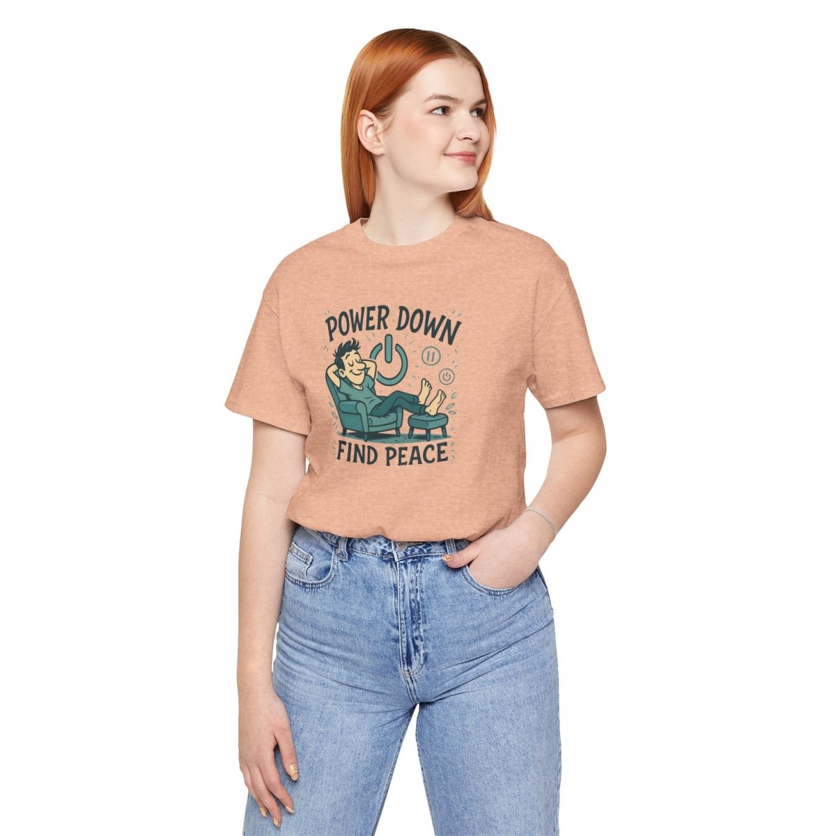 "Power Down, Find Peace" Relaxation - Themed Unisex Tee, Casual Wear, Self - Care Gift, Relaxation Shirt, Comfort Tee - MINDSet Collection - AI Tee Hero