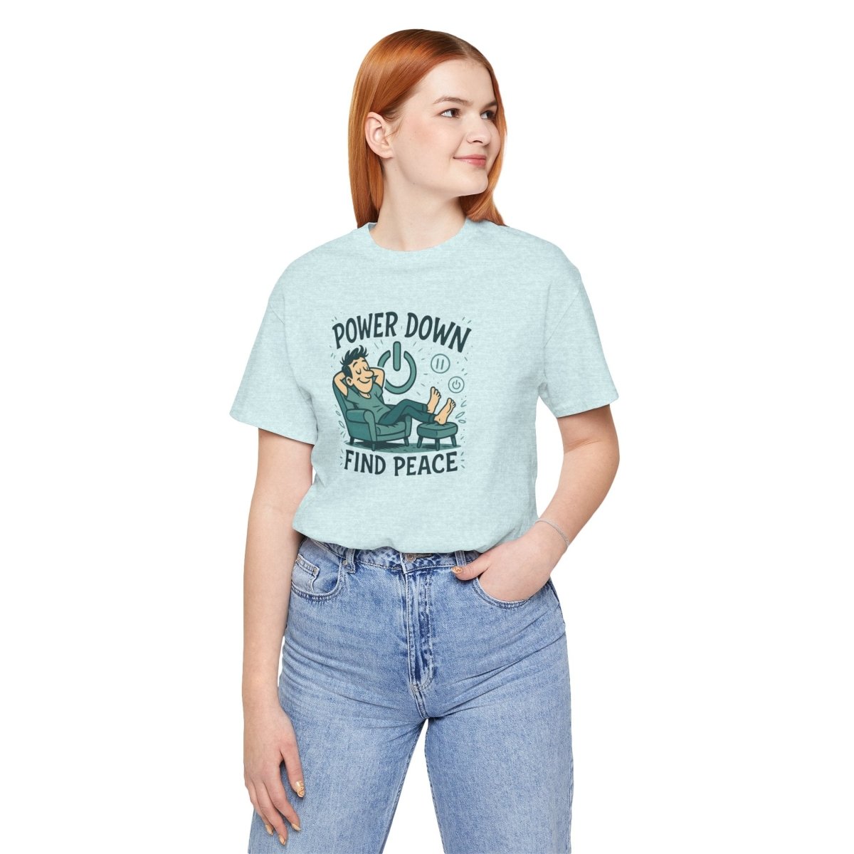 "Power Down, Find Peace" Relaxation - Themed Unisex Tee, Casual Wear, Self - Care Gift, Relaxation Shirt, Comfort Tee - MINDSet Collection - AI Tee Hero