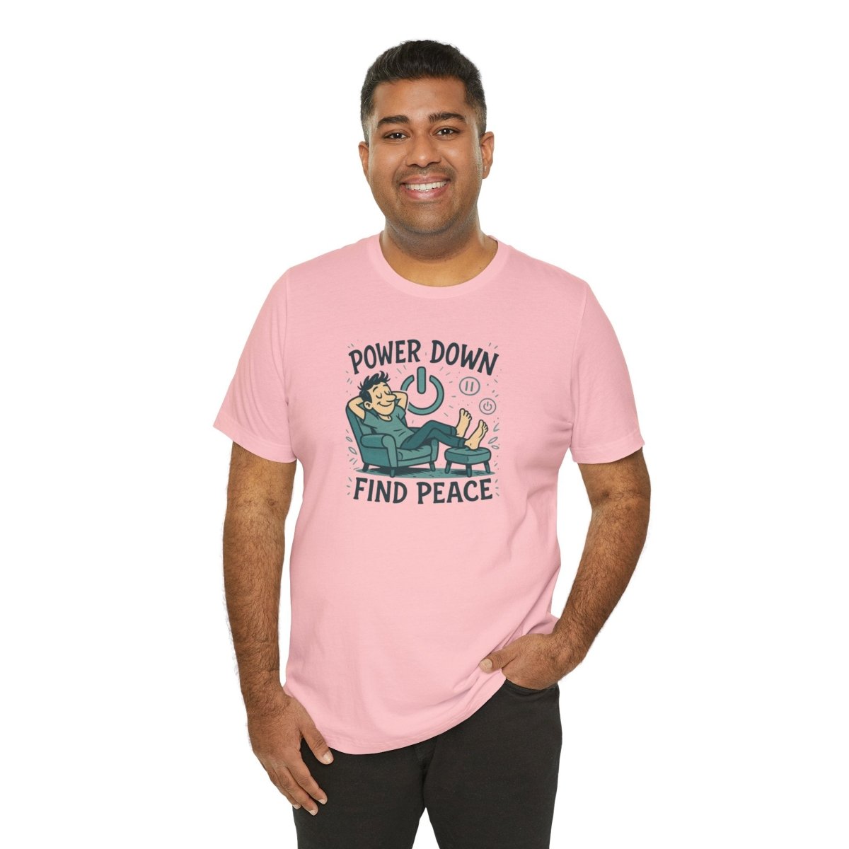 "Power Down, Find Peace" Relaxation - Themed Unisex Tee, Casual Wear, Self - Care Gift, Relaxation Shirt, Comfort Tee - MINDSet Collection - AI Tee Hero