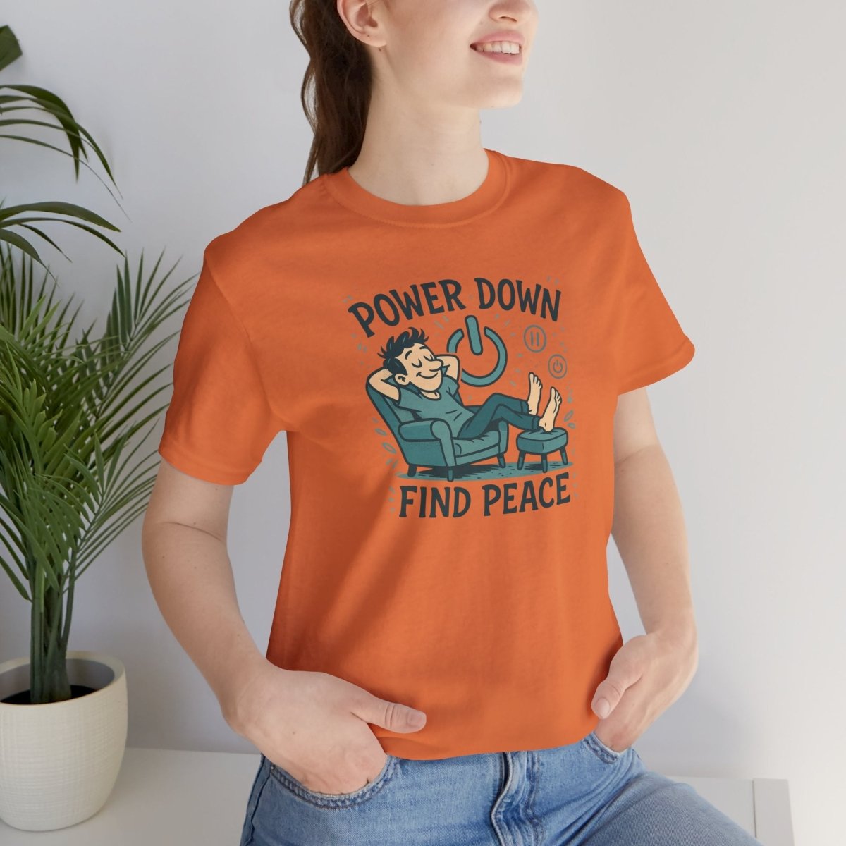 "Power Down, Find Peace" Relaxation - Themed Unisex Tee, Casual Wear, Self - Care Gift, Relaxation Shirt, Comfort Tee - MINDSet Collection - AI Tee Hero