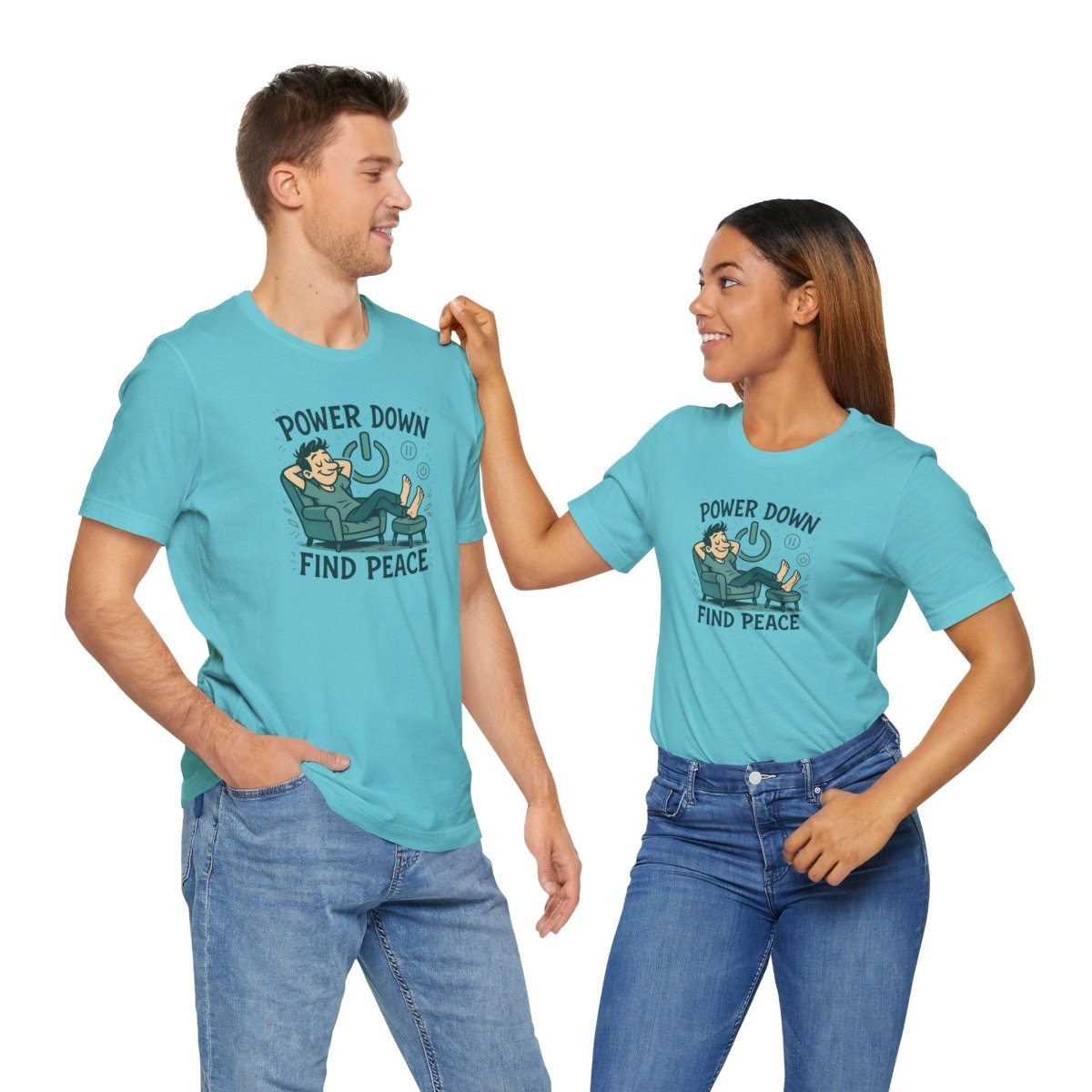 "Power Down, Find Peace" Relaxation - Themed Unisex Tee, Casual Wear, Self - Care Gift, Relaxation Shirt, Comfort Tee - MINDSet Collection - AI Tee Hero