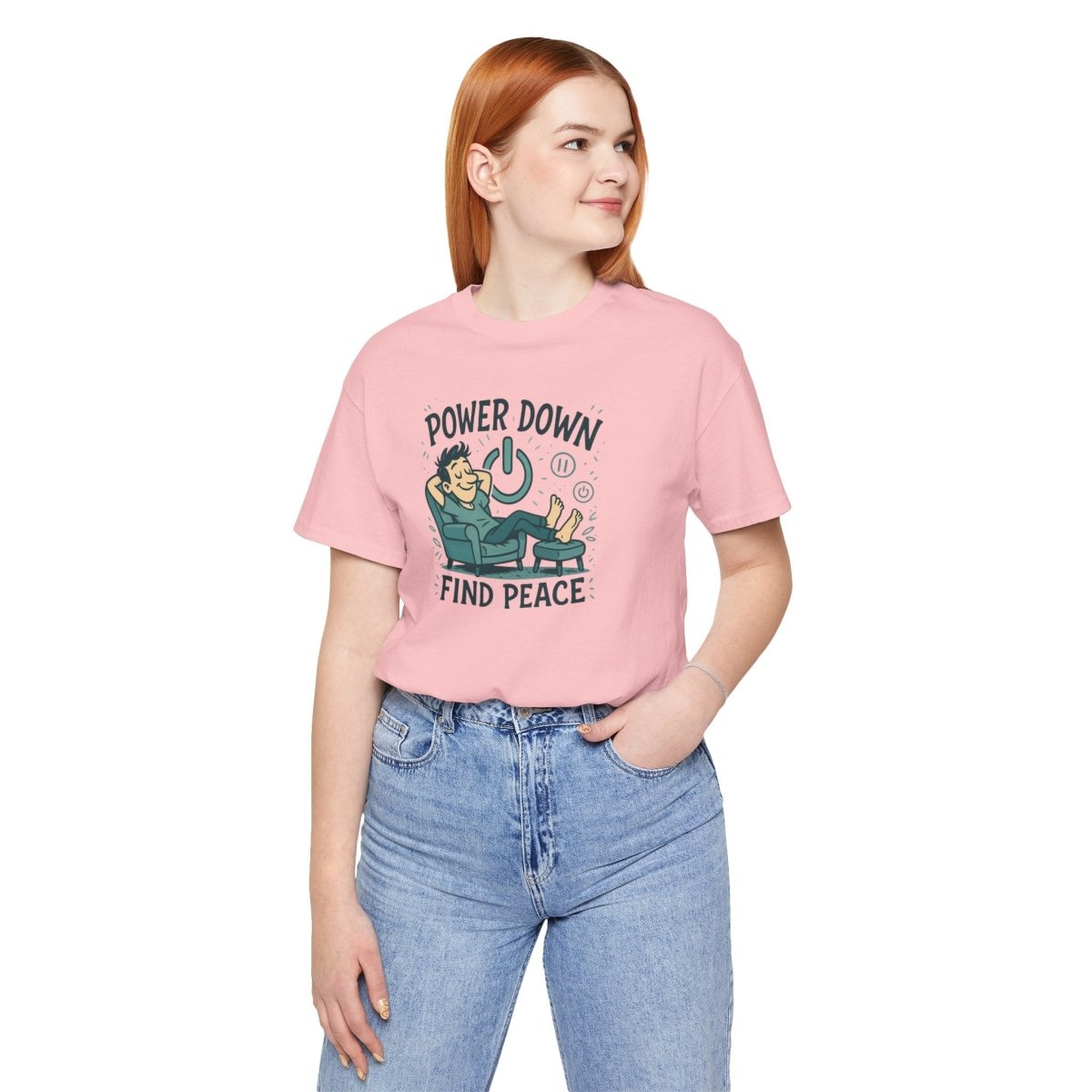 "Power Down, Find Peace" Relaxation - Themed Unisex Tee, Casual Wear, Self - Care Gift, Relaxation Shirt, Comfort Tee - MINDSet Collection - AI Tee Hero