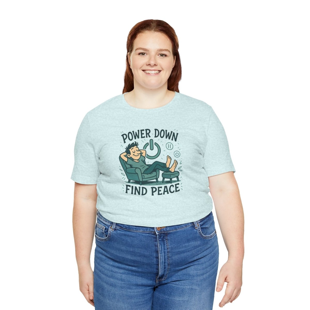 "Power Down, Find Peace" Relaxation - Themed Unisex Tee, Casual Wear, Self - Care Gift, Relaxation Shirt, Comfort Tee - MINDSet Collection - AI Tee Hero
