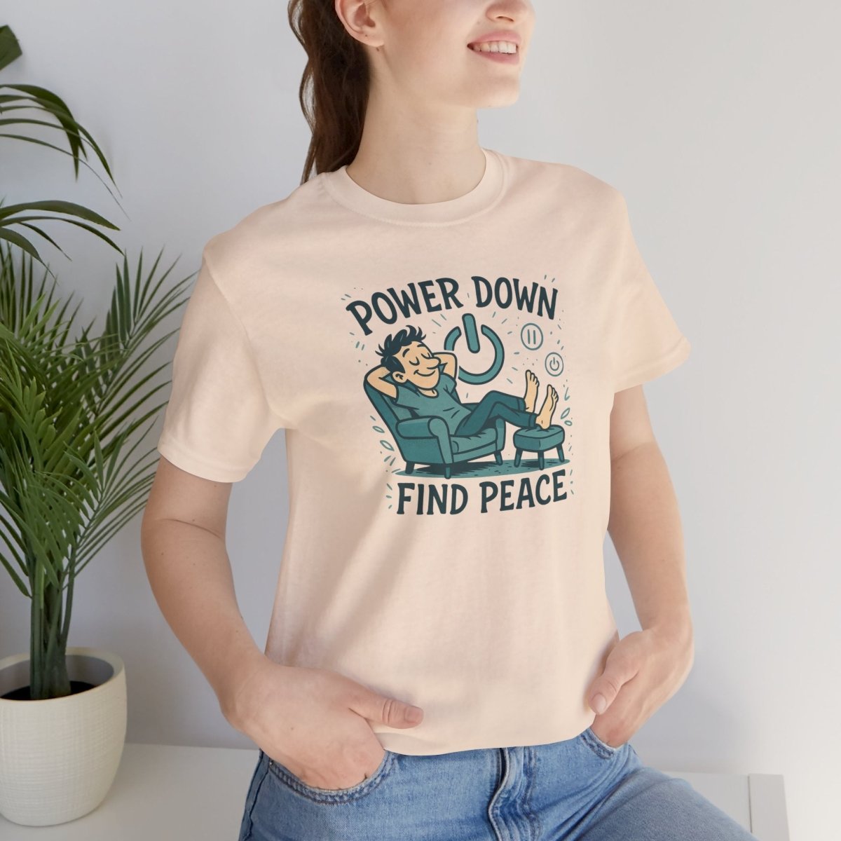 "Power Down, Find Peace" Relaxation - Themed Unisex Tee, Casual Wear, Self - Care Gift, Relaxation Shirt, Comfort Tee - MINDSet Collection - AI Tee Hero