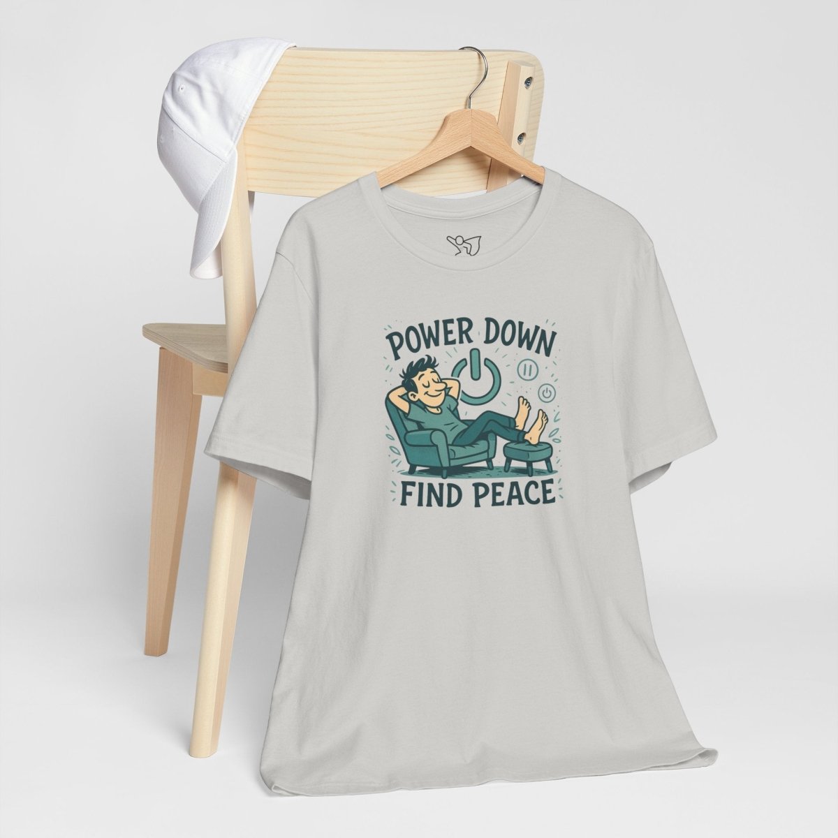 "Power Down, Find Peace" Relaxation - Themed Unisex Tee, Casual Wear, Self - Care Gift, Relaxation Shirt, Comfort Tee - MINDSet Collection - AI Tee Hero