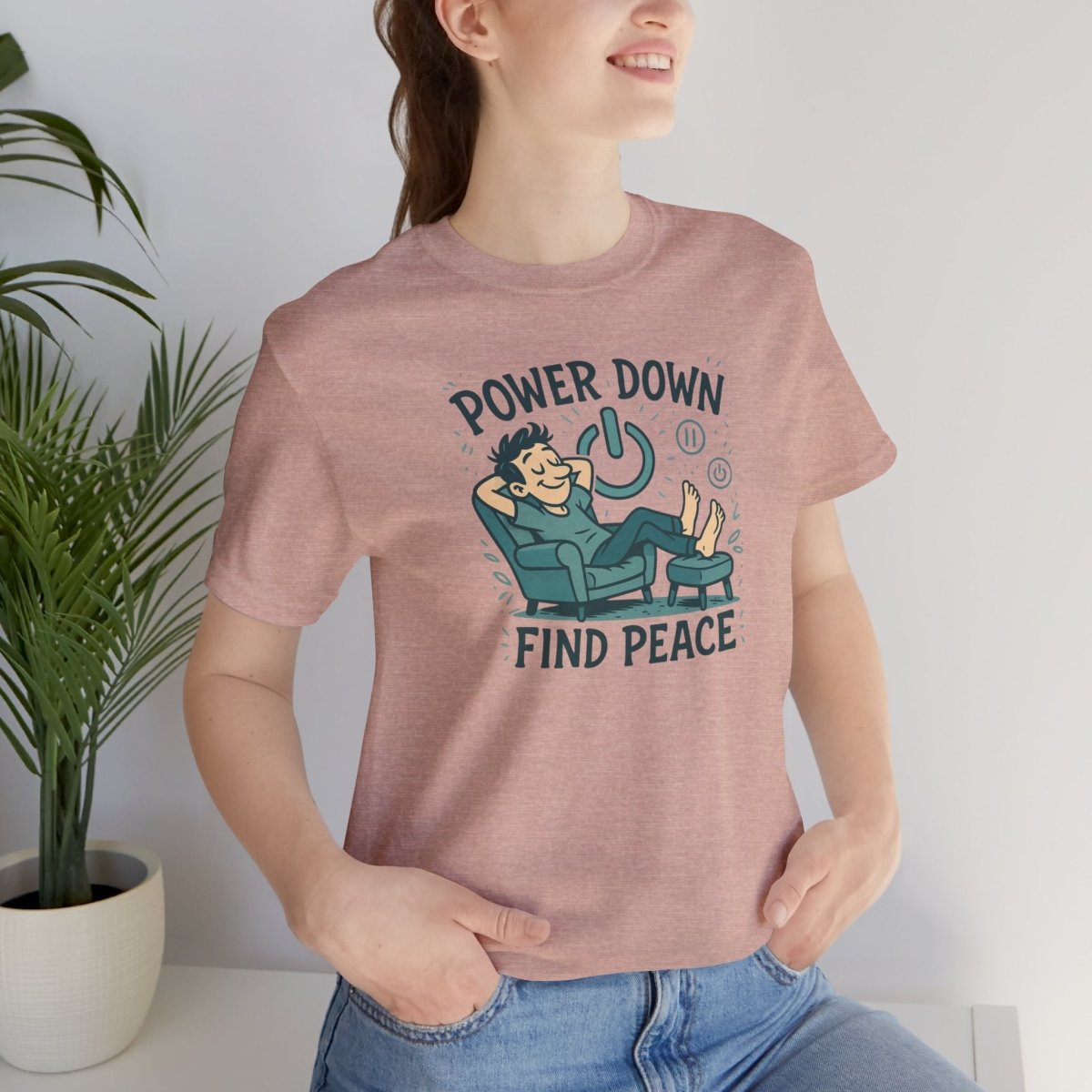 "Power Down, Find Peace" Relaxation - Themed Unisex Tee, Casual Wear, Self - Care Gift, Relaxation Shirt, Comfort Tee - MINDSet Collection - AI Tee Hero