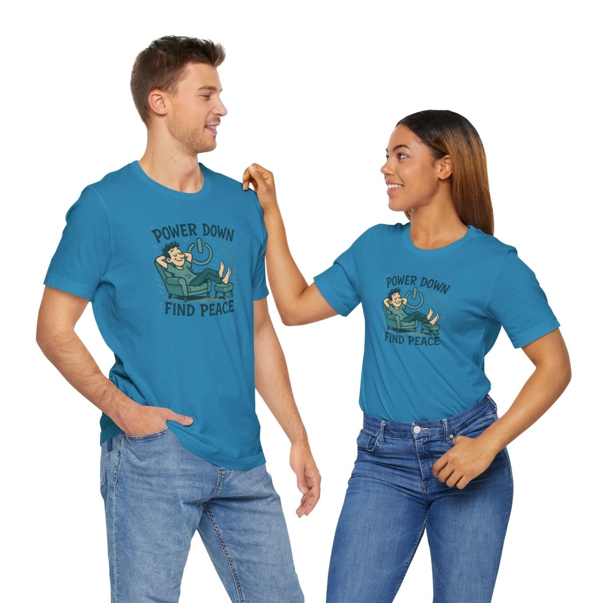 "Power Down, Find Peace" Relaxation - Themed Unisex Tee, Casual Wear, Self - Care Gift, Relaxation Shirt, Comfort Tee - MINDSet Collection - AI Tee Hero