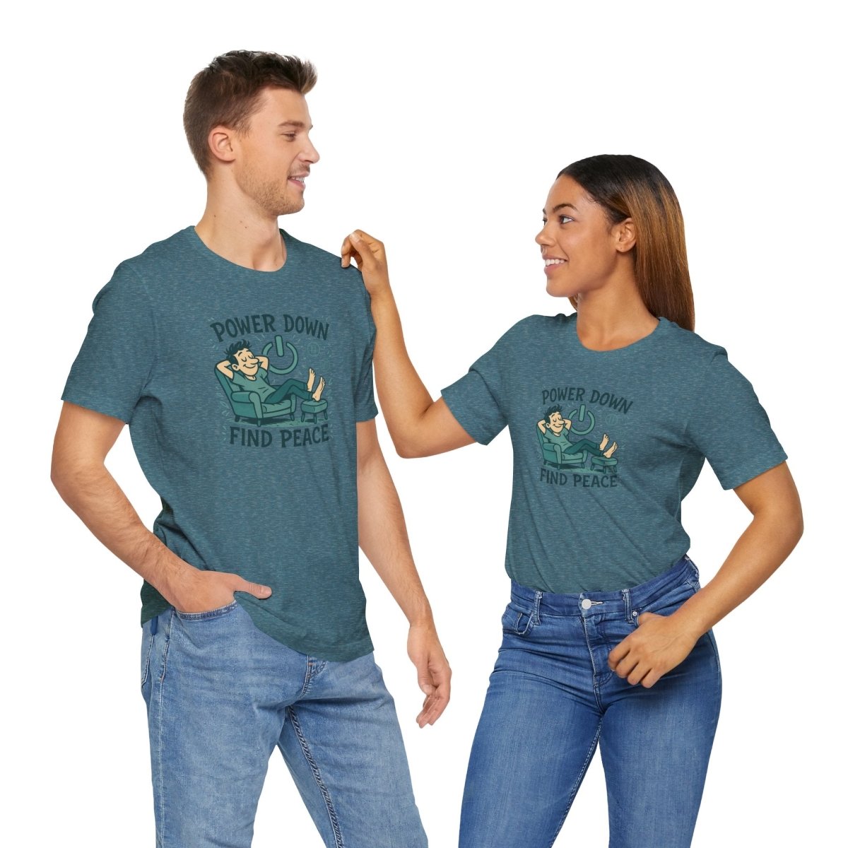 "Power Down, Find Peace" Relaxation - Themed Unisex Tee, Casual Wear, Self - Care Gift, Relaxation Shirt, Comfort Tee - MINDSet Collection - AI Tee Hero