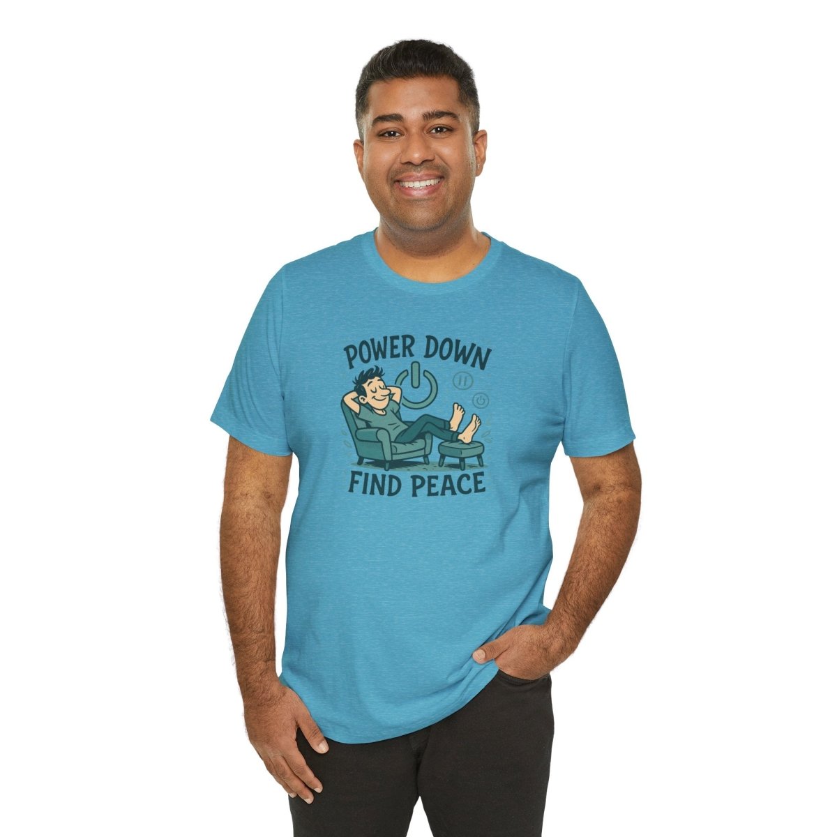 "Power Down, Find Peace" Relaxation - Themed Unisex Tee, Casual Wear, Self - Care Gift, Relaxation Shirt, Comfort Tee - MINDSet Collection - AI Tee Hero