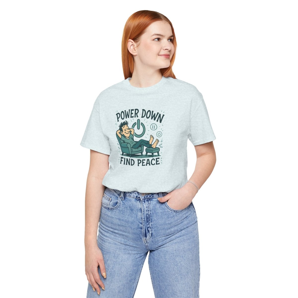 "Power Down, Find Peace" Relaxation - Themed Unisex Tee, Casual Wear, Self - Care Gift, Relaxation Shirt, Comfort Tee - MINDSet Collection - AI Tee Hero