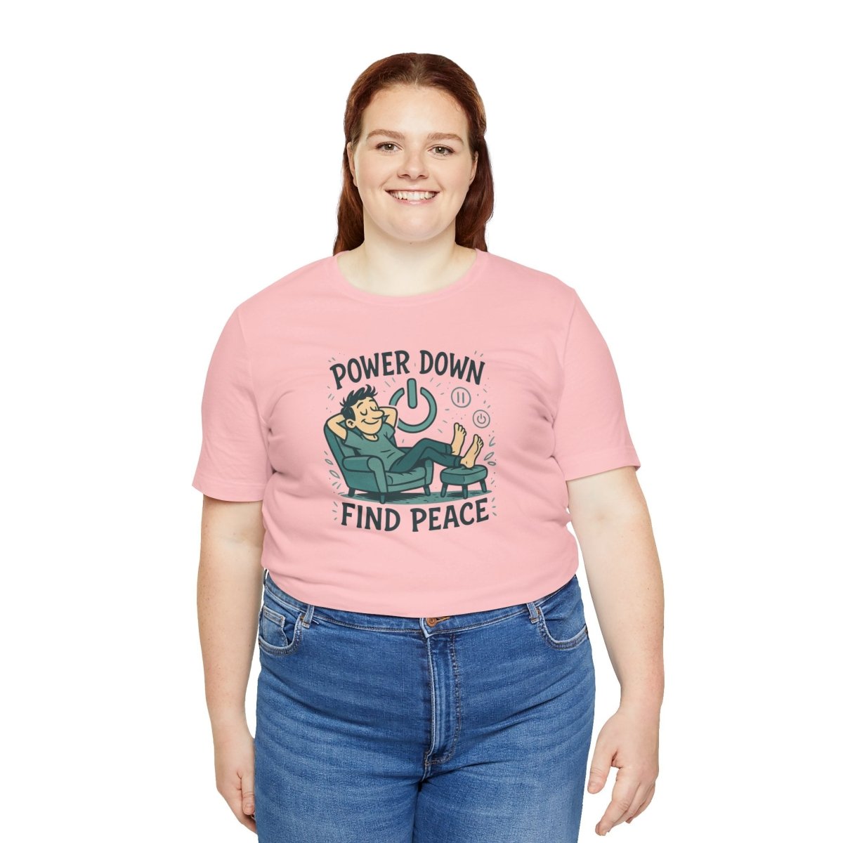 "Power Down, Find Peace" Relaxation - Themed Unisex Tee, Casual Wear, Self - Care Gift, Relaxation Shirt, Comfort Tee - MINDSet Collection - AI Tee Hero