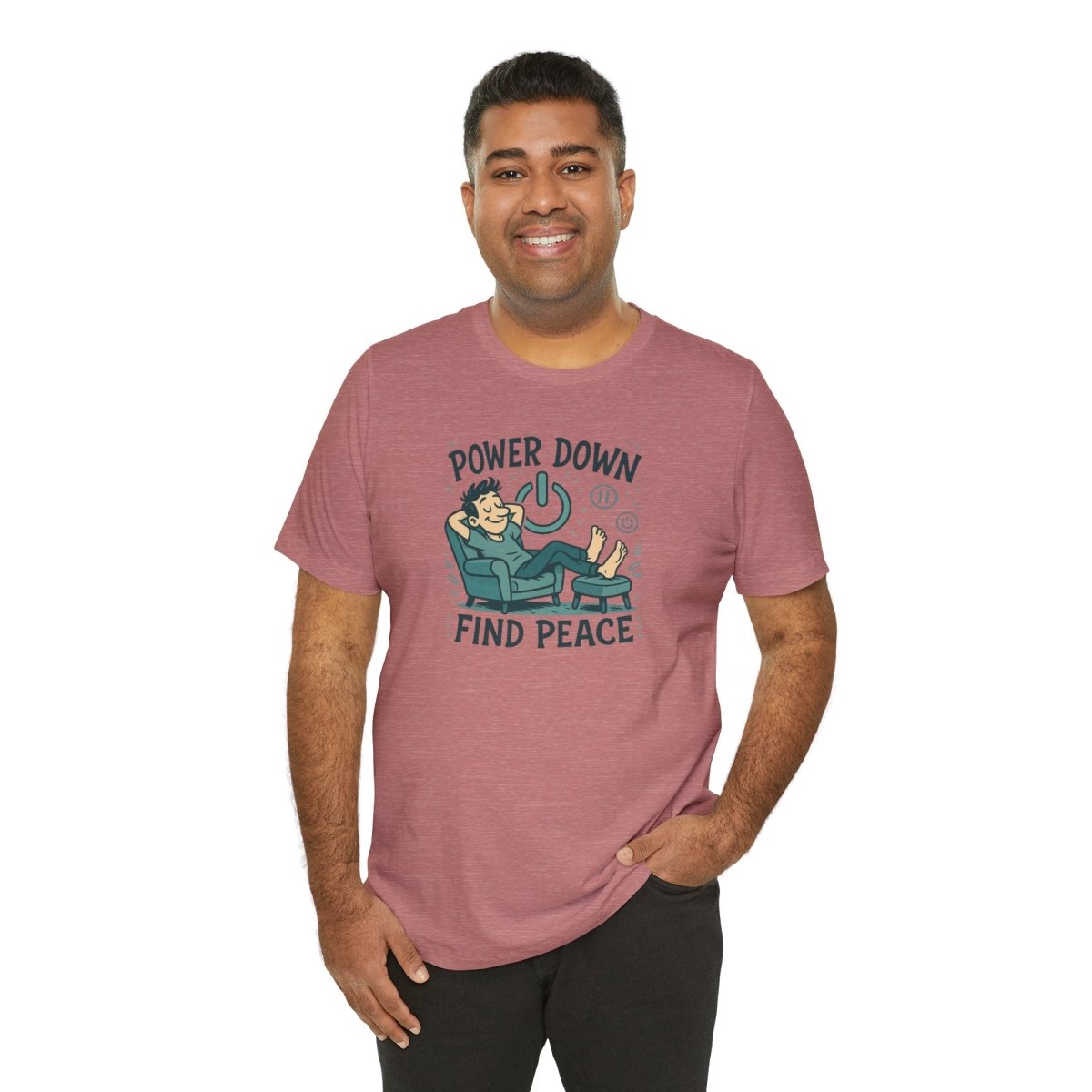 "Power Down, Find Peace" Relaxation - Themed Unisex Tee, Casual Wear, Self - Care Gift, Relaxation Shirt, Comfort Tee - MINDSet Collection - AI Tee Hero