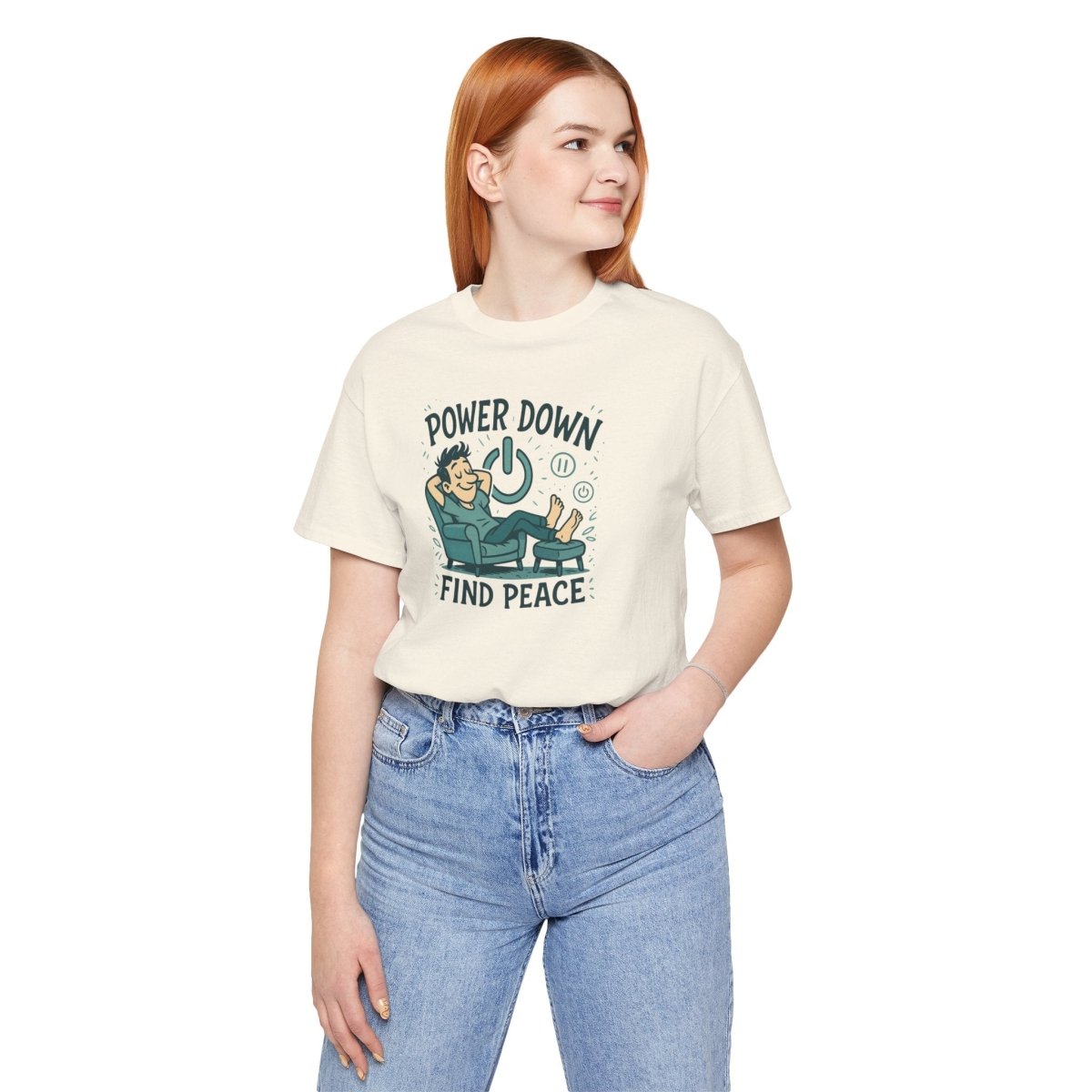 "Power Down, Find Peace" Relaxation - Themed Unisex Tee, Casual Wear, Self - Care Gift, Relaxation Shirt, Comfort Tee - MINDSet Collection - AI Tee Hero