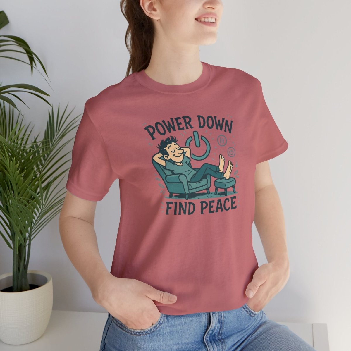 "Power Down, Find Peace" Relaxation - Themed Unisex Tee, Casual Wear, Self - Care Gift, Relaxation Shirt, Comfort Tee - MINDSet Collection - AI Tee Hero