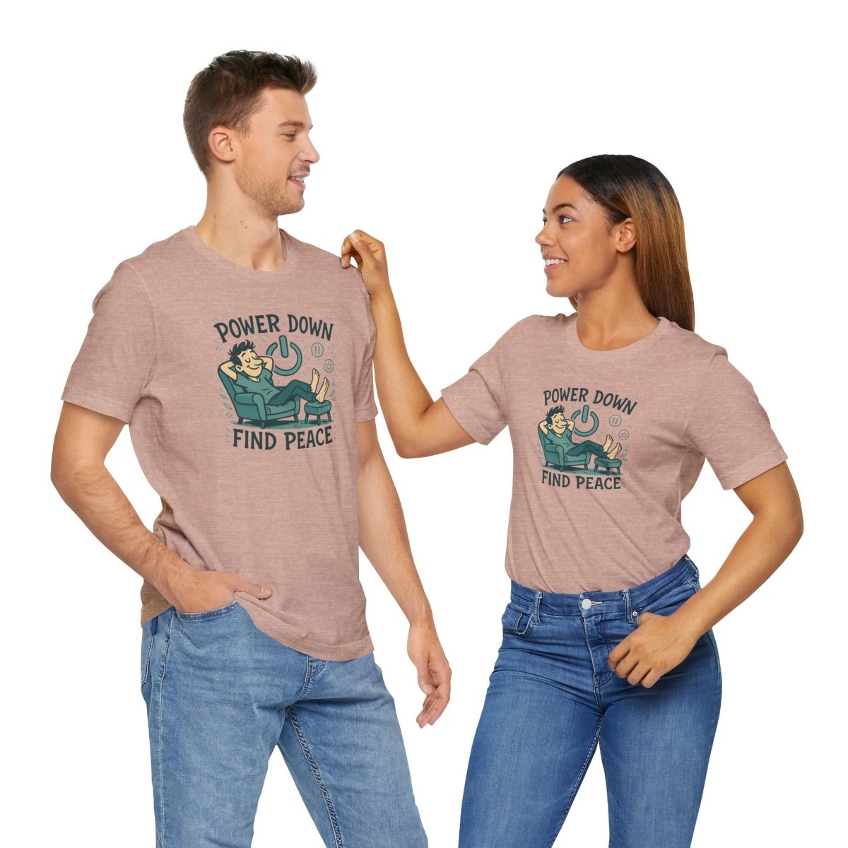 "Power Down, Find Peace" Relaxation - Themed Unisex Tee, Casual Wear, Self - Care Gift, Relaxation Shirt, Comfort Tee - MINDSet Collection - AI Tee Hero