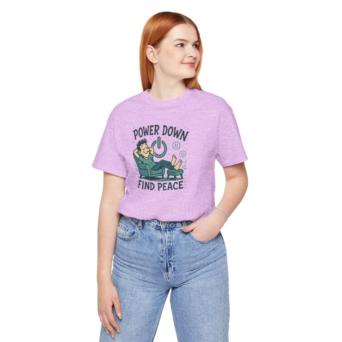 "Power Down, Find Peace" Relaxation - Themed Unisex Tee, Casual Wear, Self - Care Gift, Relaxation Shirt, Comfort Tee - MINDSet Collection - AI Tee Hero