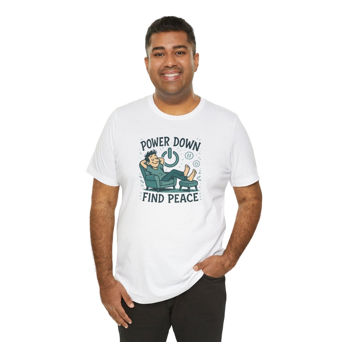 "Power Down, Find Peace" Relaxation - Themed Unisex Tee, Casual Wear, Self - Care Gift, Relaxation Shirt, Comfort Tee - MINDSet Collection - AI Tee Hero