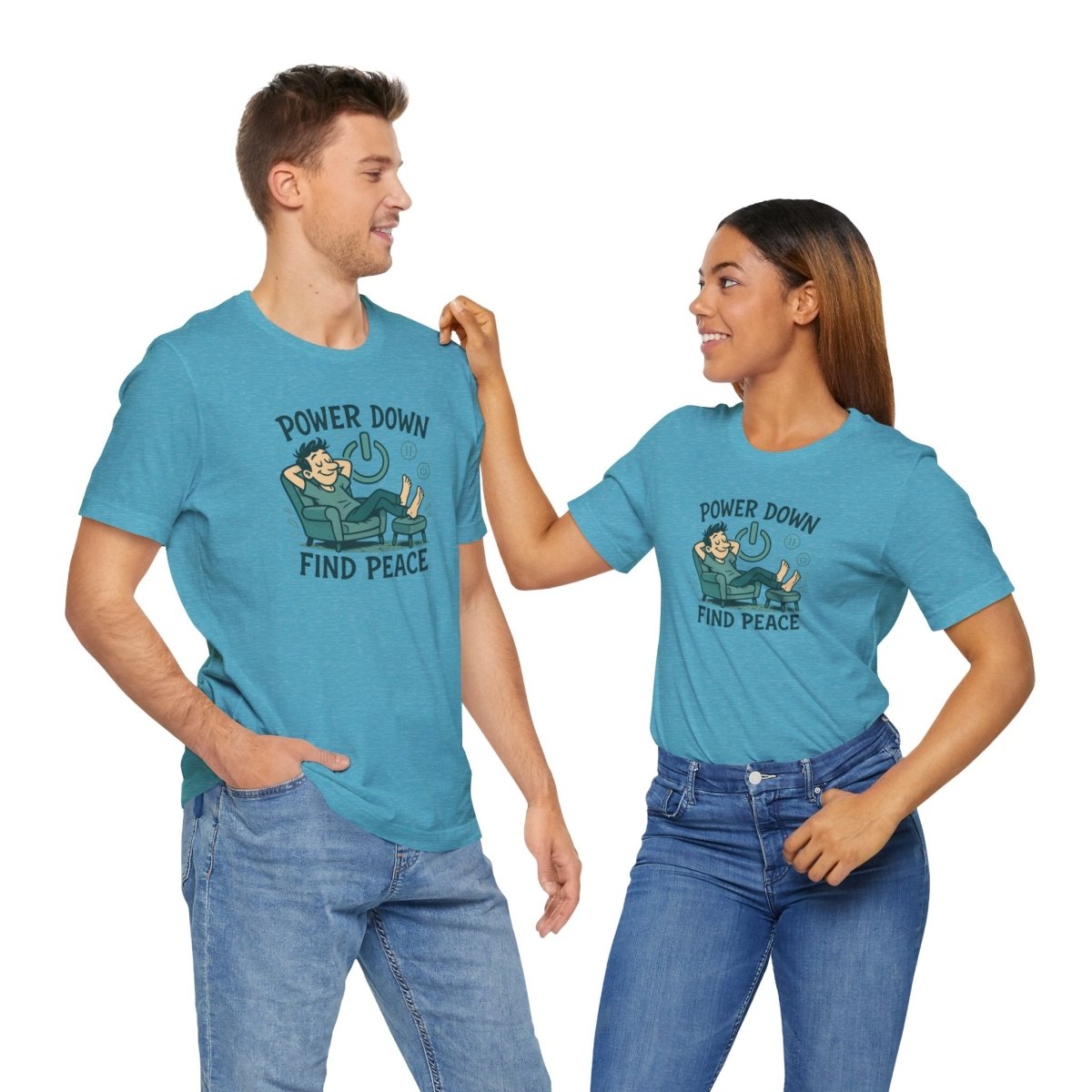 "Power Down, Find Peace" Relaxation - Themed Unisex Tee, Casual Wear, Self - Care Gift, Relaxation Shirt, Comfort Tee - MINDSet Collection - AI Tee Hero